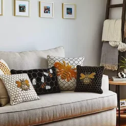 MacKenzie-Childs Queen Bee Ivory Throw Pillow< Spring|Pillows, Throws, & Cushions