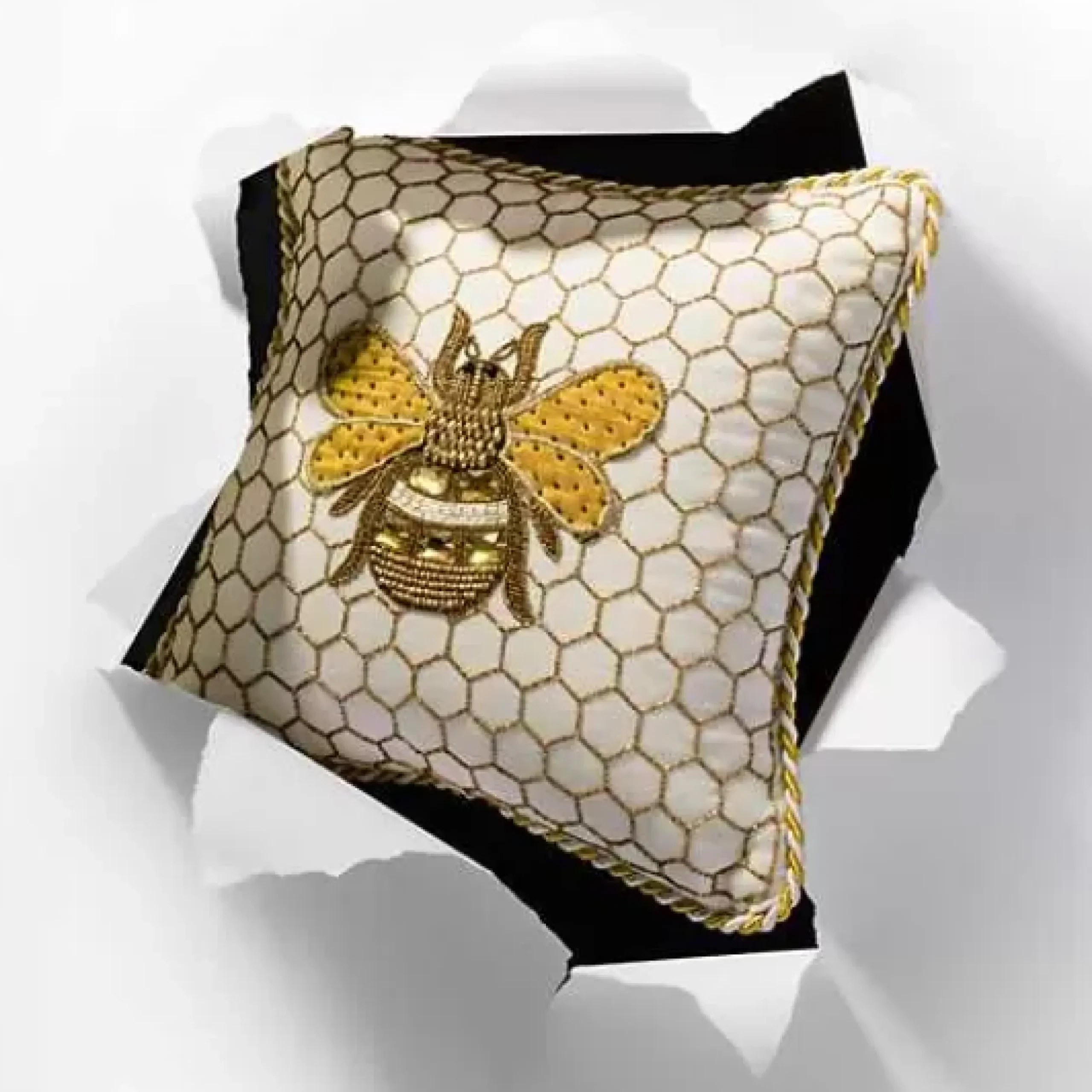 MacKenzie-Childs Queen Bee Ivory Throw Pillow< Spring|Pillows, Throws, & Cushions