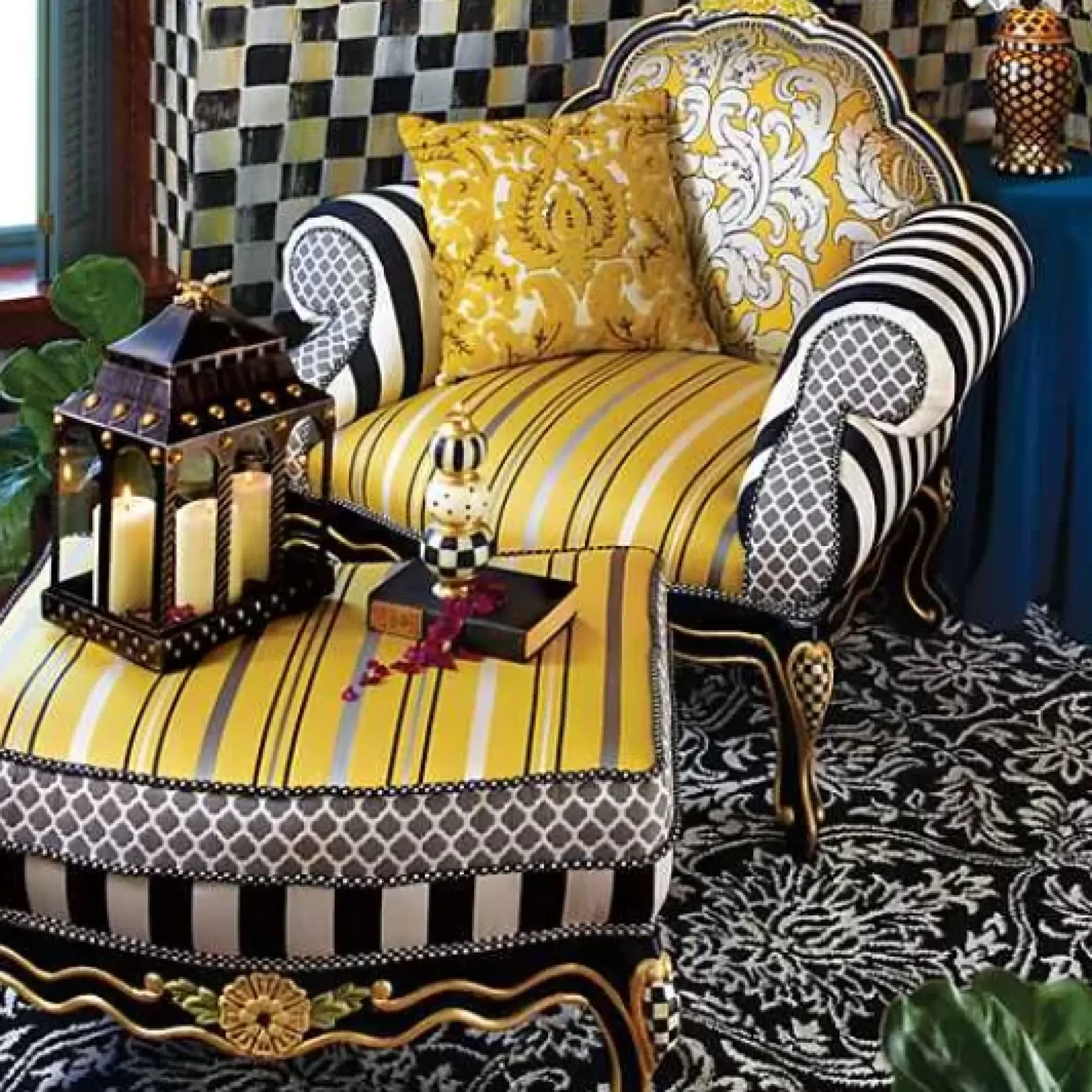 MacKenzie-Childs Queen Bee Ottoman< Living Room