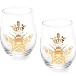 MacKenzie-Childs Queen Bee Stemless Wine Glasses, Set of 4< Drinkware|Bar Entertaining