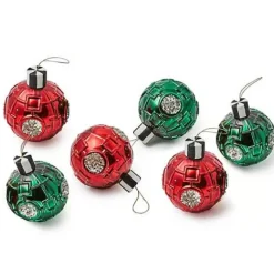 MacKenzie-Childs Red  Green Metallic Glass Ball Ornaments, Set of 6< Holiday