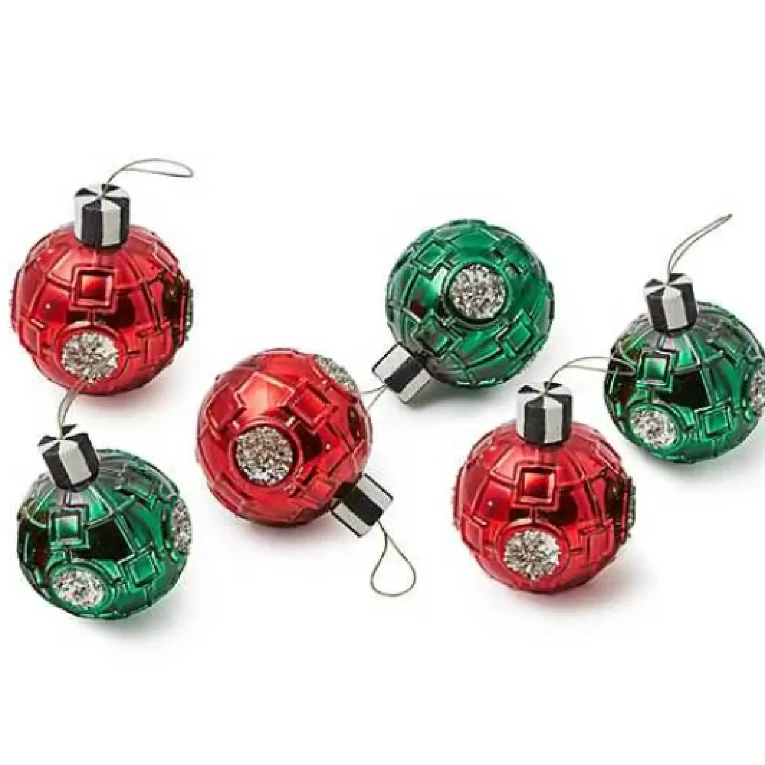 MacKenzie-Childs Red Green Metallic Glass Ball Ornaments, Set of 6< Holiday