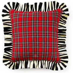 MacKenzie-Childs Red Tartan Stripe Ruffle Throw Pillow< Pillows, Throws, & Cushions