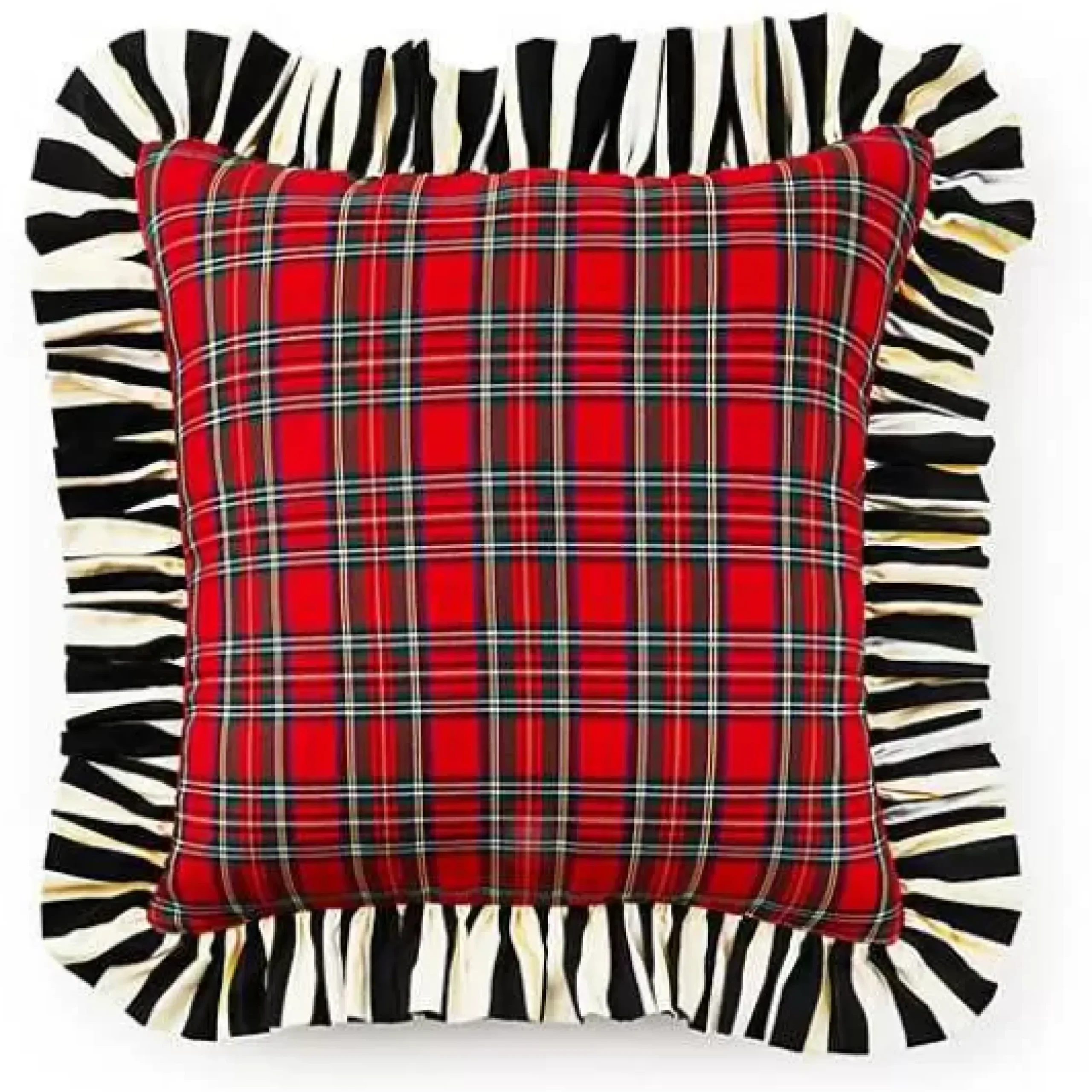 MacKenzie-Childs Red Tartan Stripe Ruffle Throw Pillow< Pillows, Throws, & Cushions