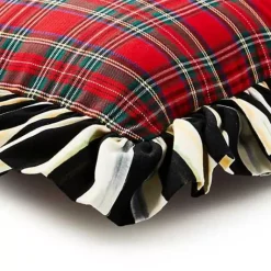 MacKenzie-Childs Red Tartan  Stripe Ruffle Throw Pillow< Pillows, Throws, & Cushions