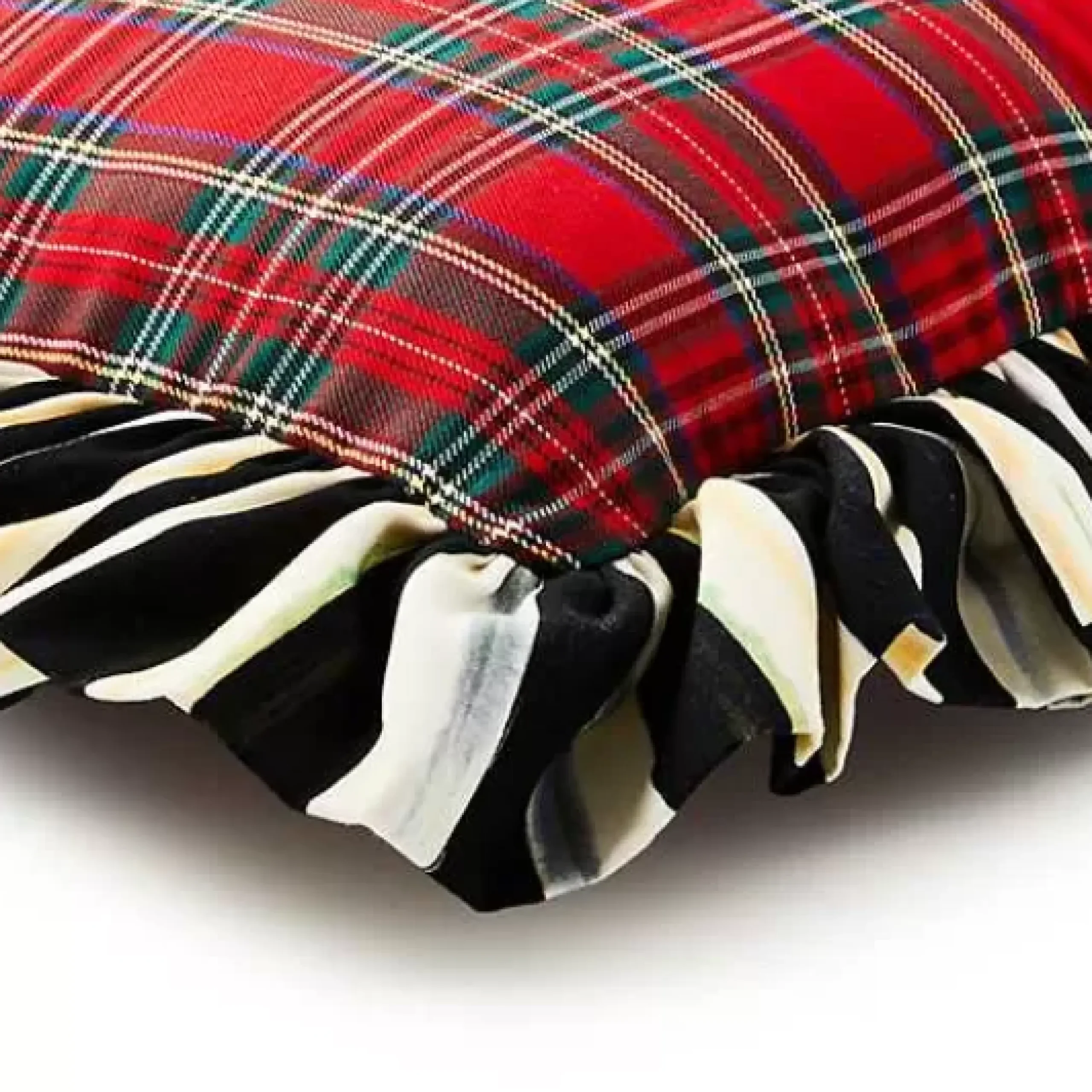 MacKenzie-Childs Red Tartan Stripe Ruffle Throw Pillow< Pillows, Throws, & Cushions