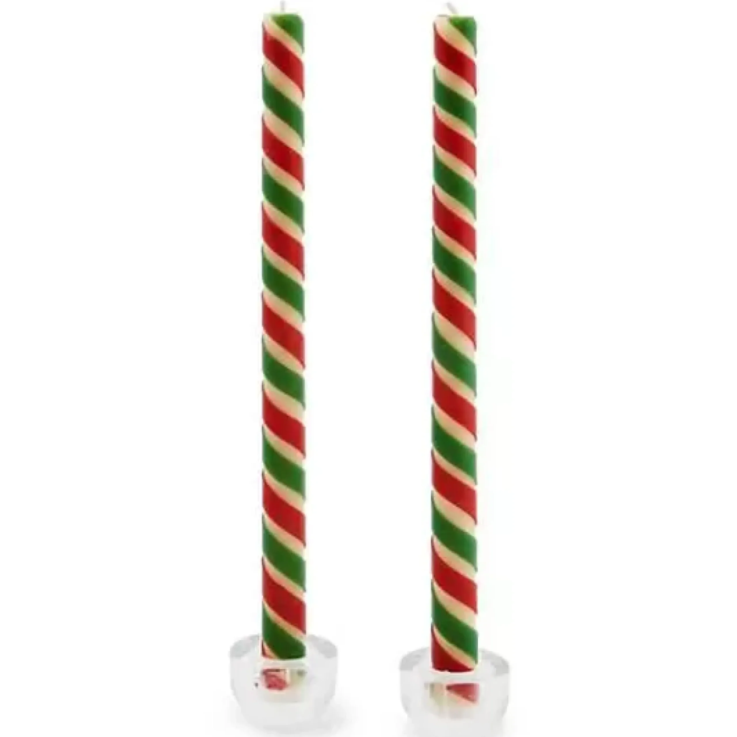 MacKenzie-Childs Ribbon Red Green Dinner Candles, Set of 2< Candles & Fragrances|Table Accessories