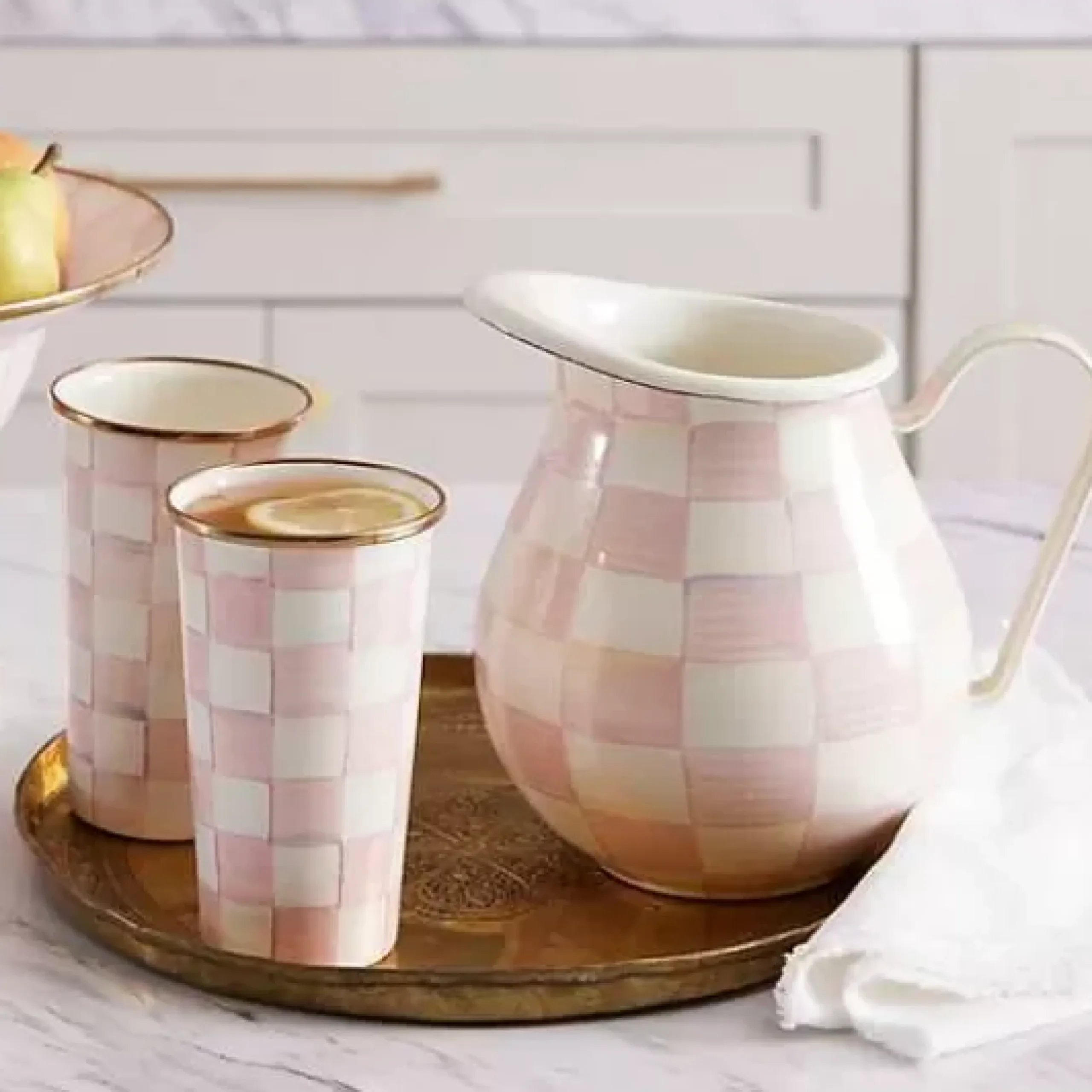 MacKenzie-Childs Rosy Check 20 Ounce Tumbler< Fall Entertaining|Drinkware