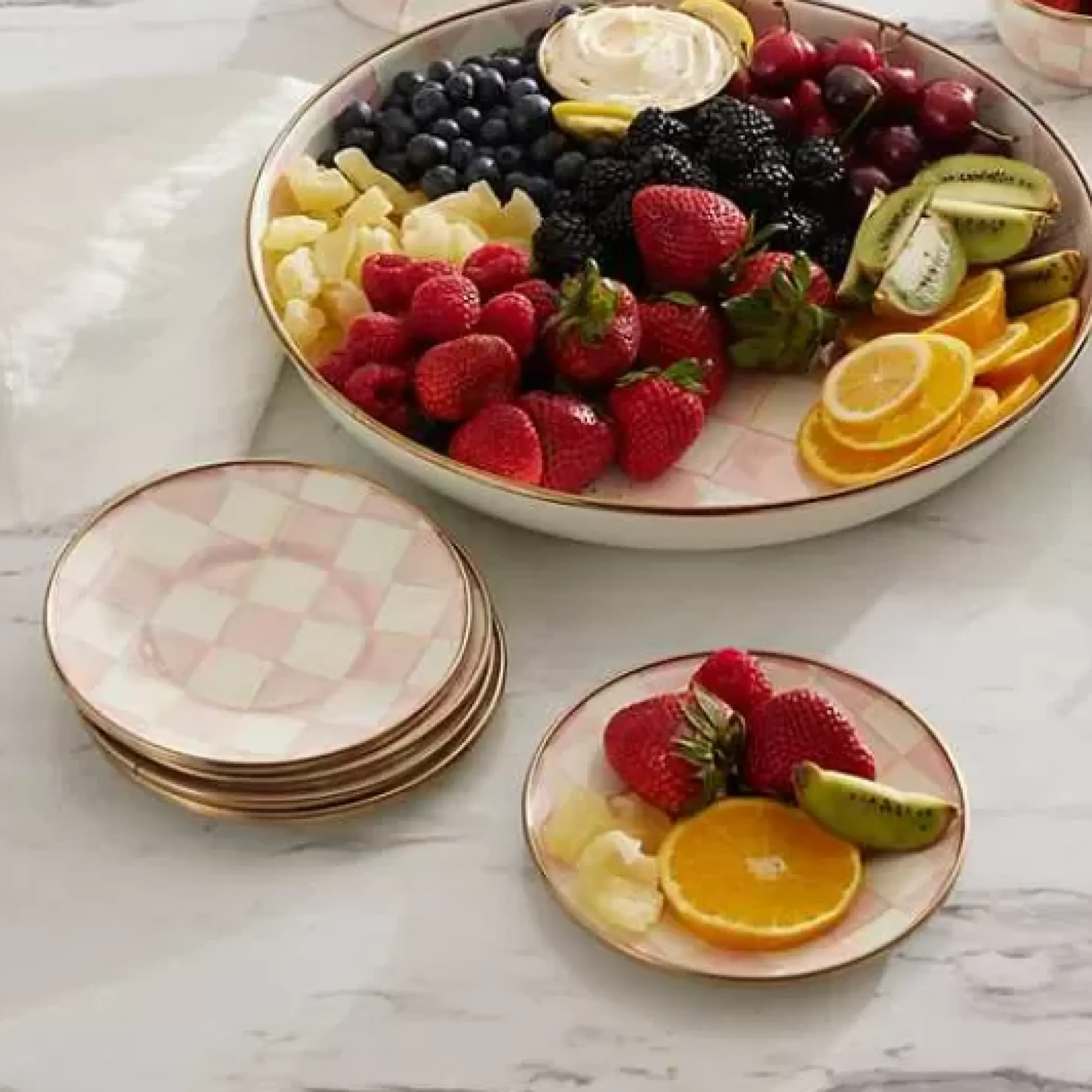 MacKenzie-Childs Rosy Check Appetizer Plates, Set of 4< Kitchen & Dining Sets|Fall Entertaining