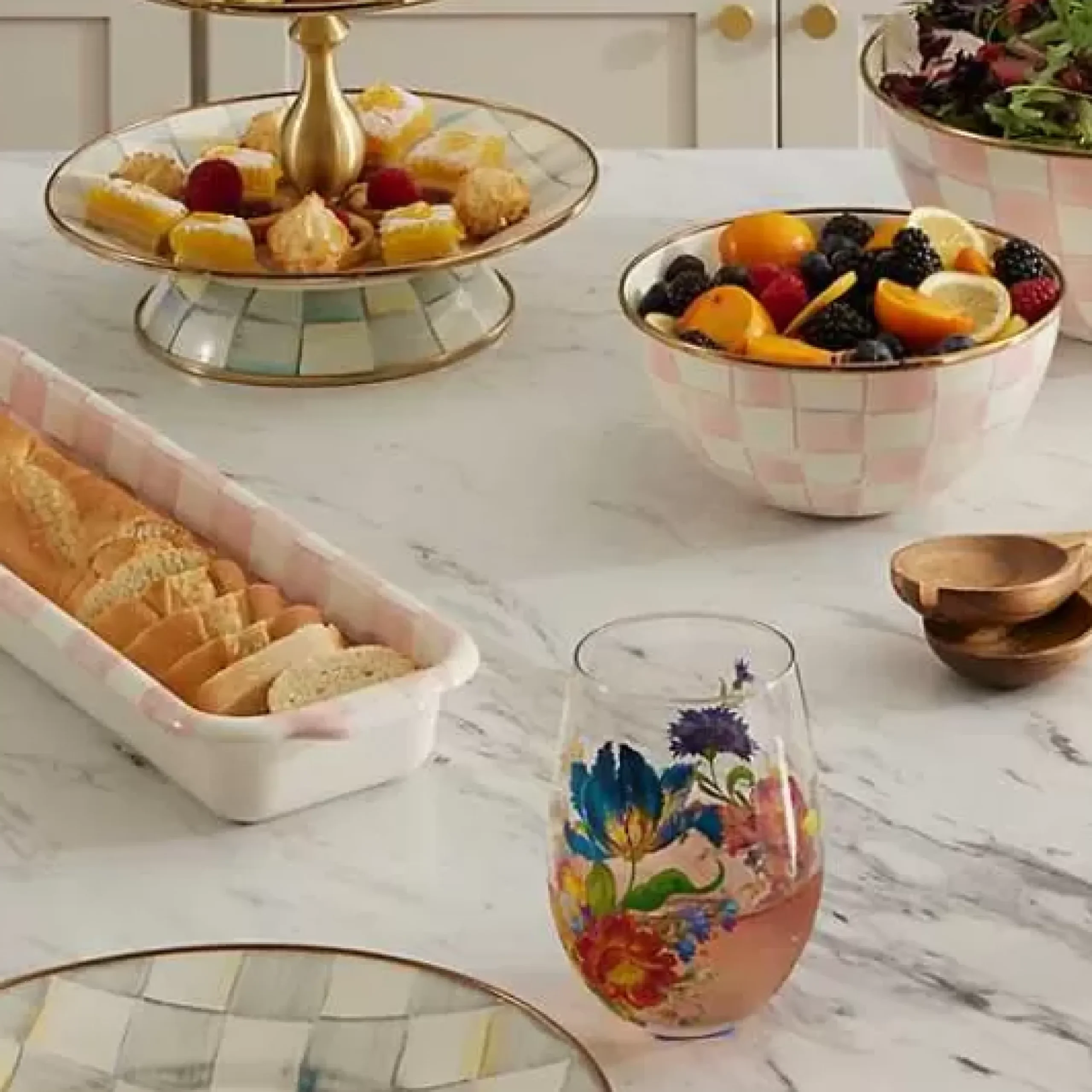 MacKenzie-Childs Rosy Check Baguette Dish< Fall Entertaining|Serveware