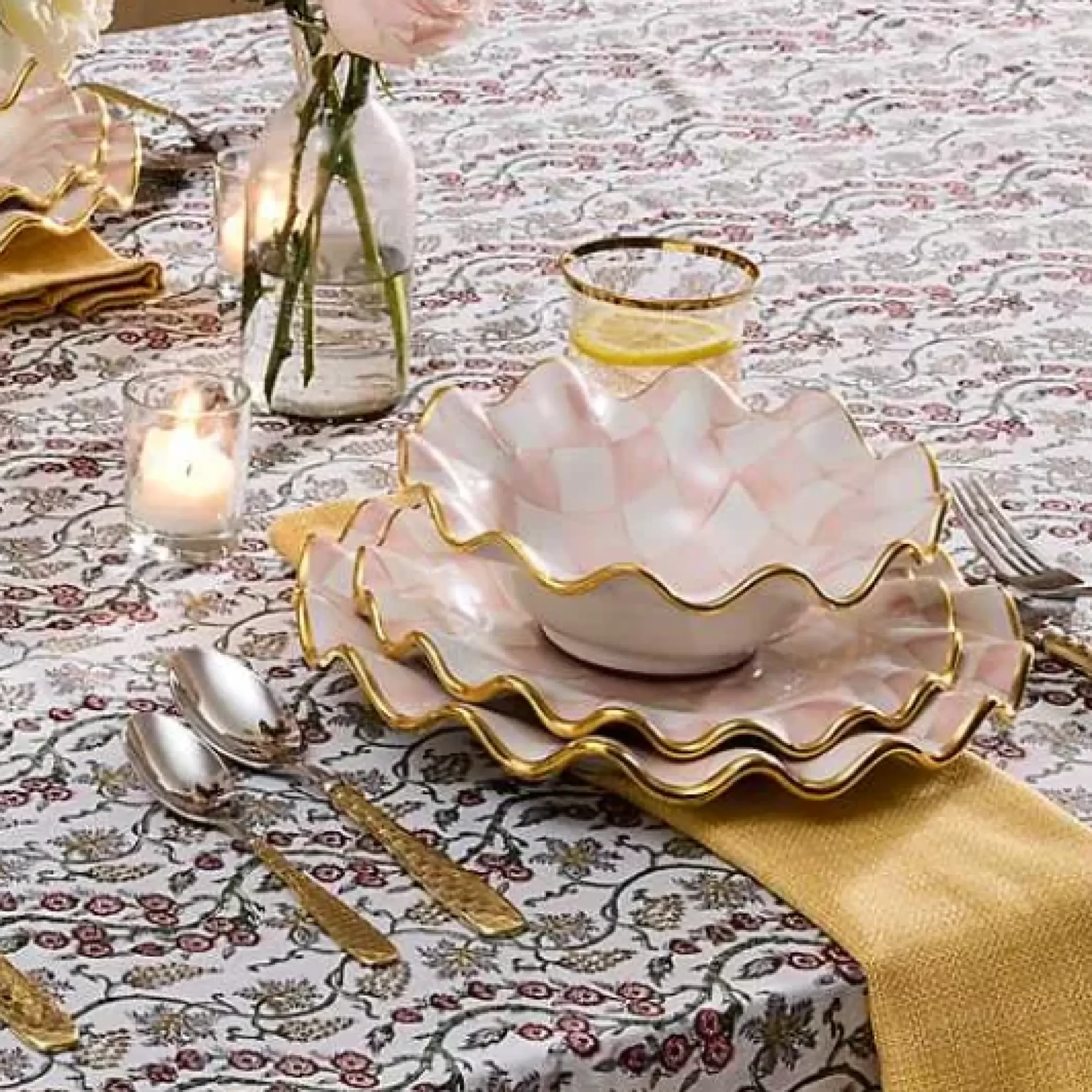 MacKenzie-Childs Rosy Check Ceramic Fluted Breakfast Bowl< Dinnerware & Flatware