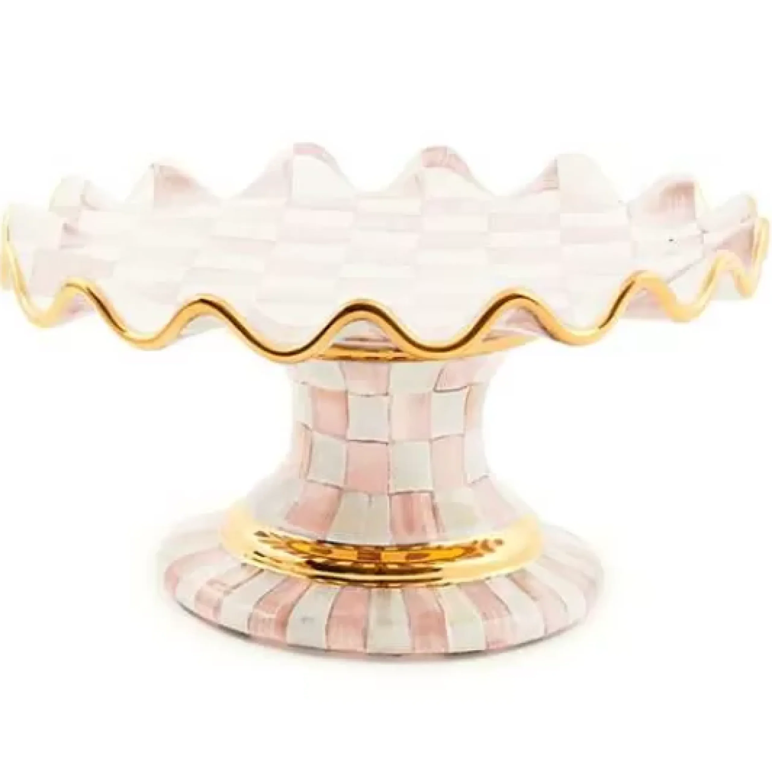 MacKenzie-Childs Rosy Check Ceramic Fluted Cake Stand< Fall Entertaining|Serveware
