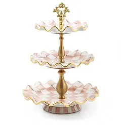 MacKenzie-Childs Rosy Check Ceramic Three Tier Sweet Stand< Fall Entertaining|Serveware