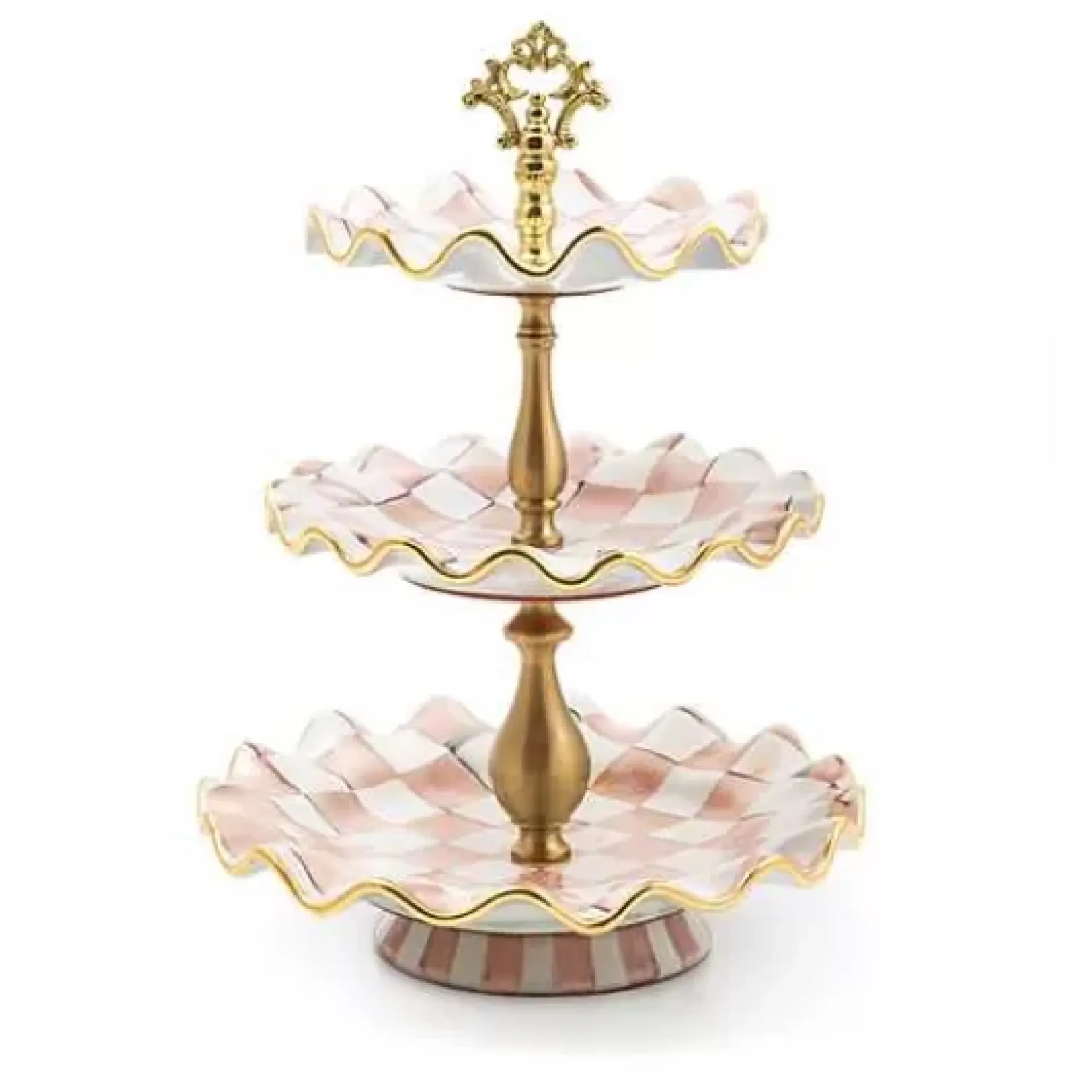 MacKenzie-Childs Rosy Check Ceramic Three Tier Sweet Stand< Fall Entertaining|Serveware