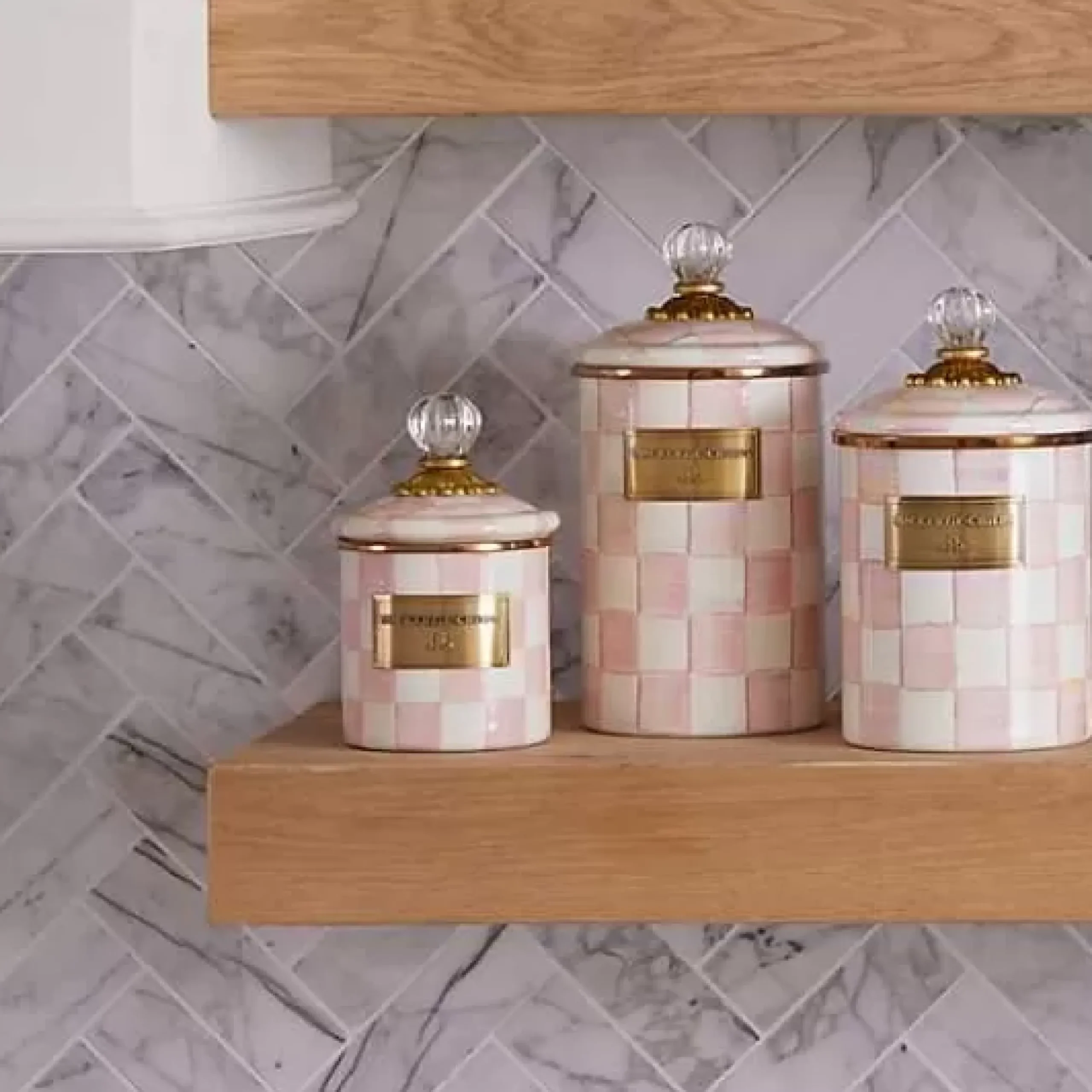 MacKenzie-Childs Rosy Check Demi Canister< Room Accents|Kitchen Storage & Organization