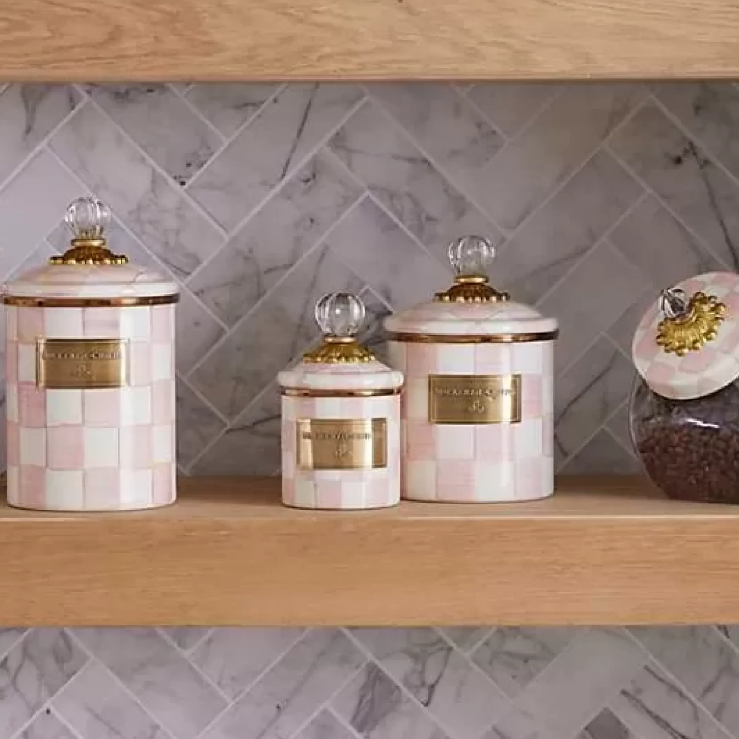 MacKenzie-Childs Rosy Check Mini Canister< Room Accents|Kitchen Storage & Organization