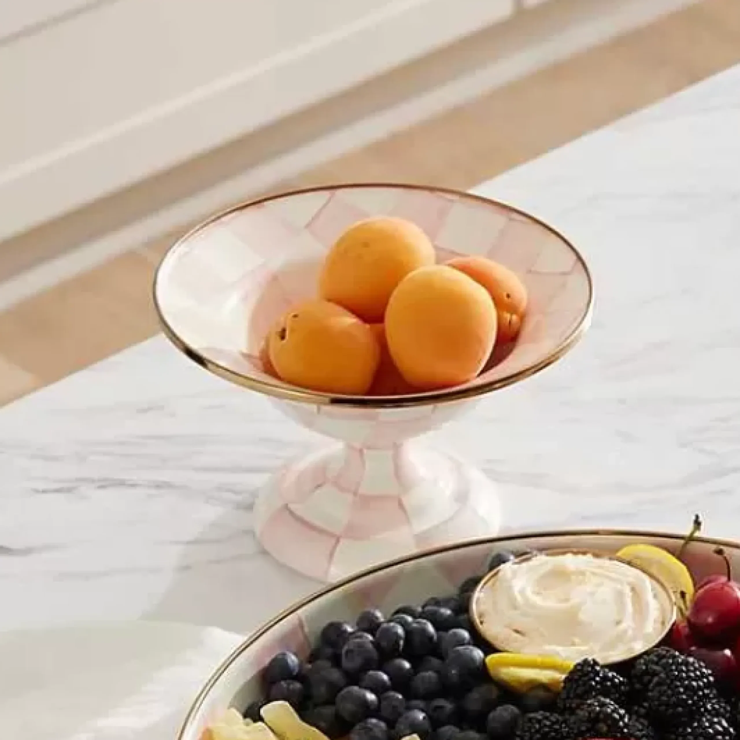 MacKenzie-Childs Rosy Check Small Compote< Fall Entertaining|Serveware