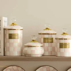 MacKenzie-Childs Rosy Check Squashed Pot< Spring|Bath & Bath Accessories