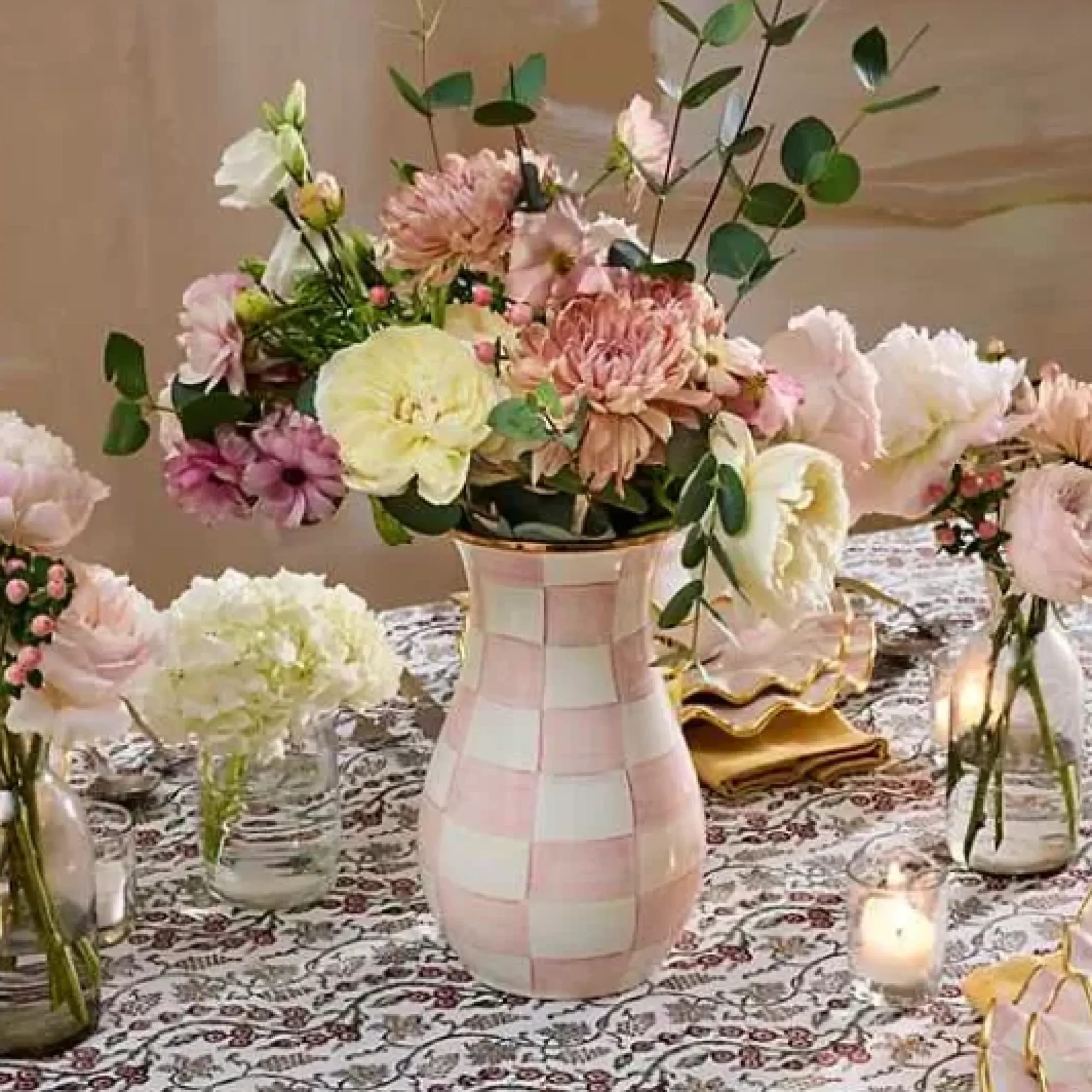 MacKenzie-Childs Rosy Check Tall Vase< Room Accents|Fall Entertaining