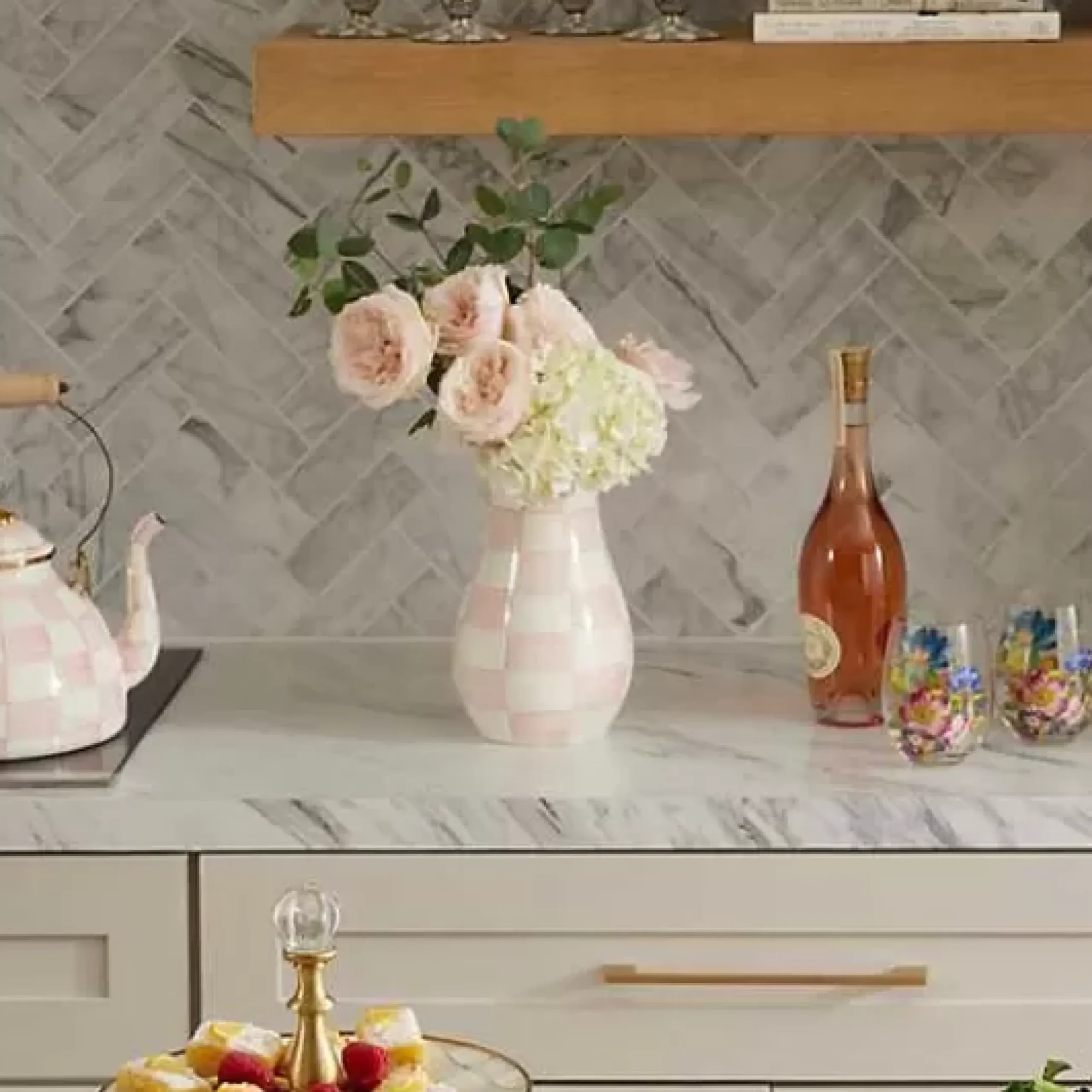 MacKenzie-Childs Rosy Check Tall Vase< Room Accents|Fall Entertaining