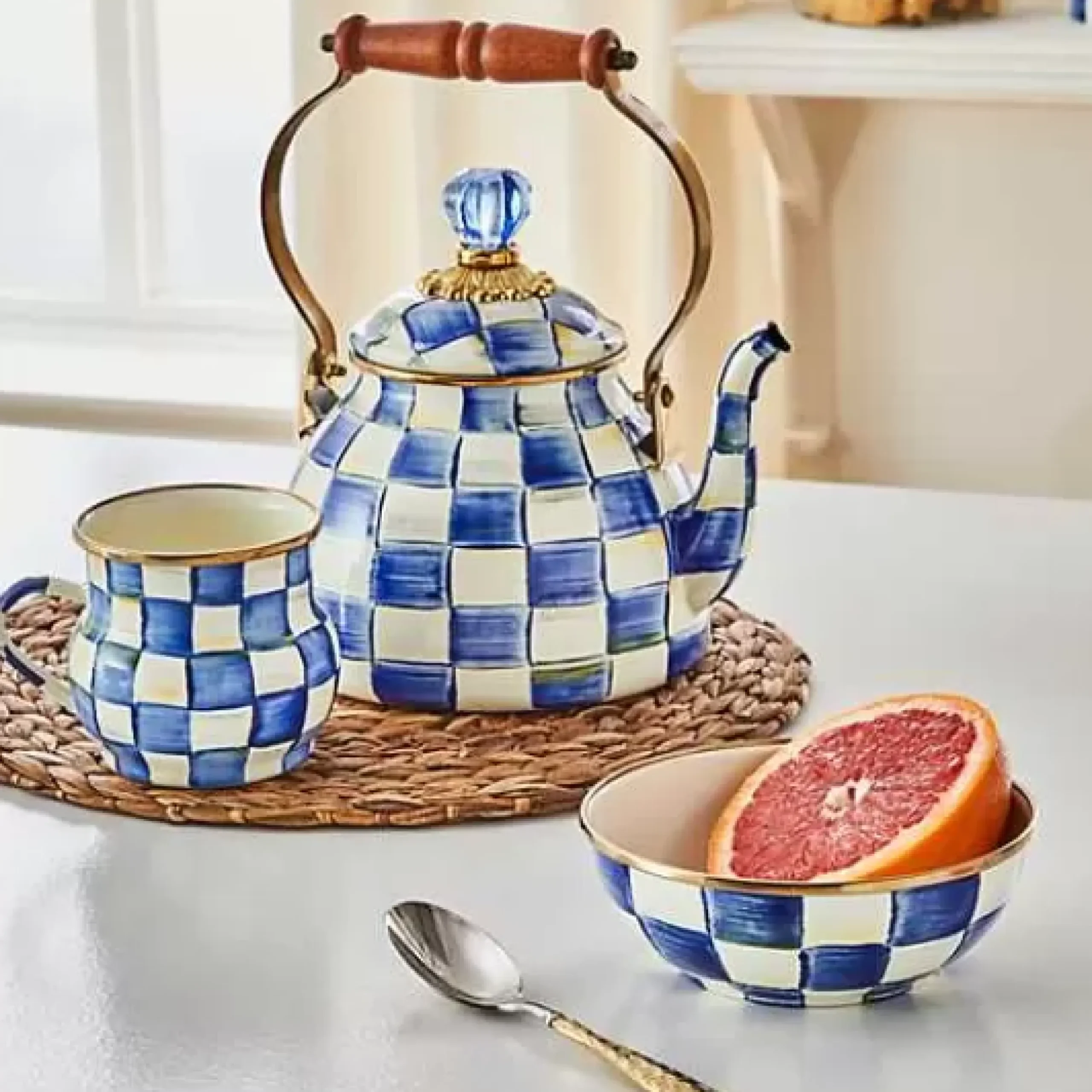 MacKenzie-Childs Royal Check 2 Quart Tea Kettle< The Coffee Shop|Tea Kettles