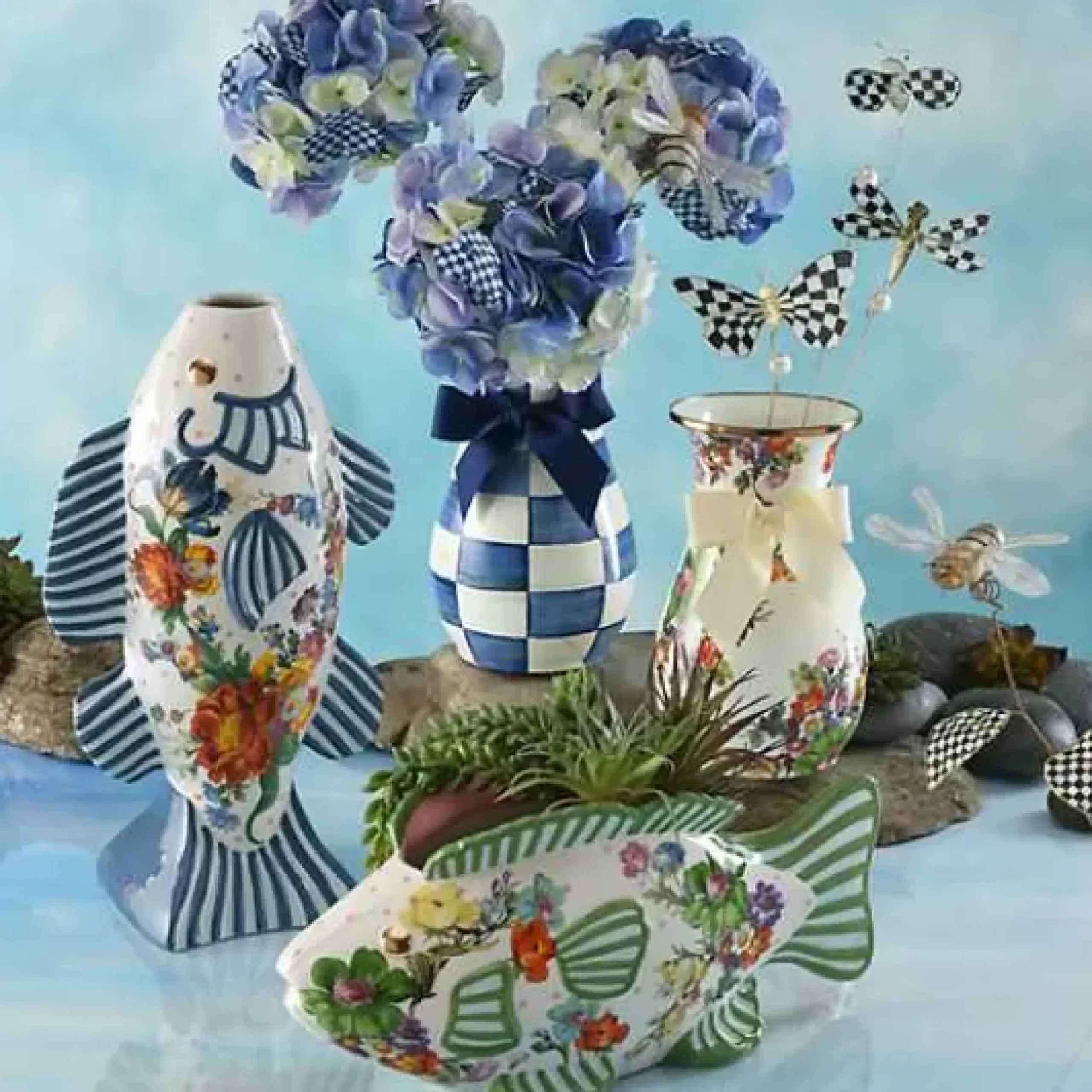MacKenzie-Childs Royal Check Blue Hydrangea< Spring|Greenery & Florals