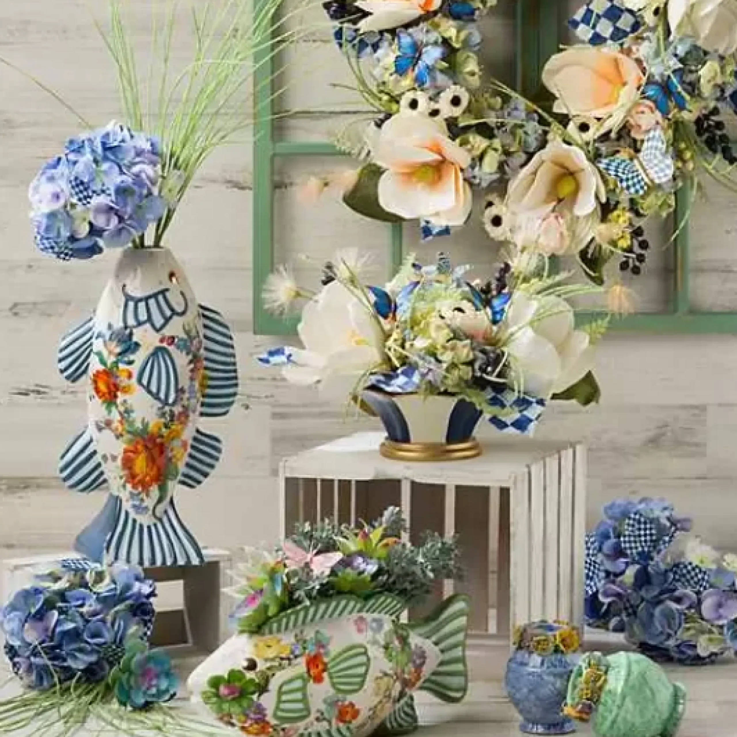 MacKenzie-Childs Royal Check Blue Hydrangea< Spring|Greenery & Florals
