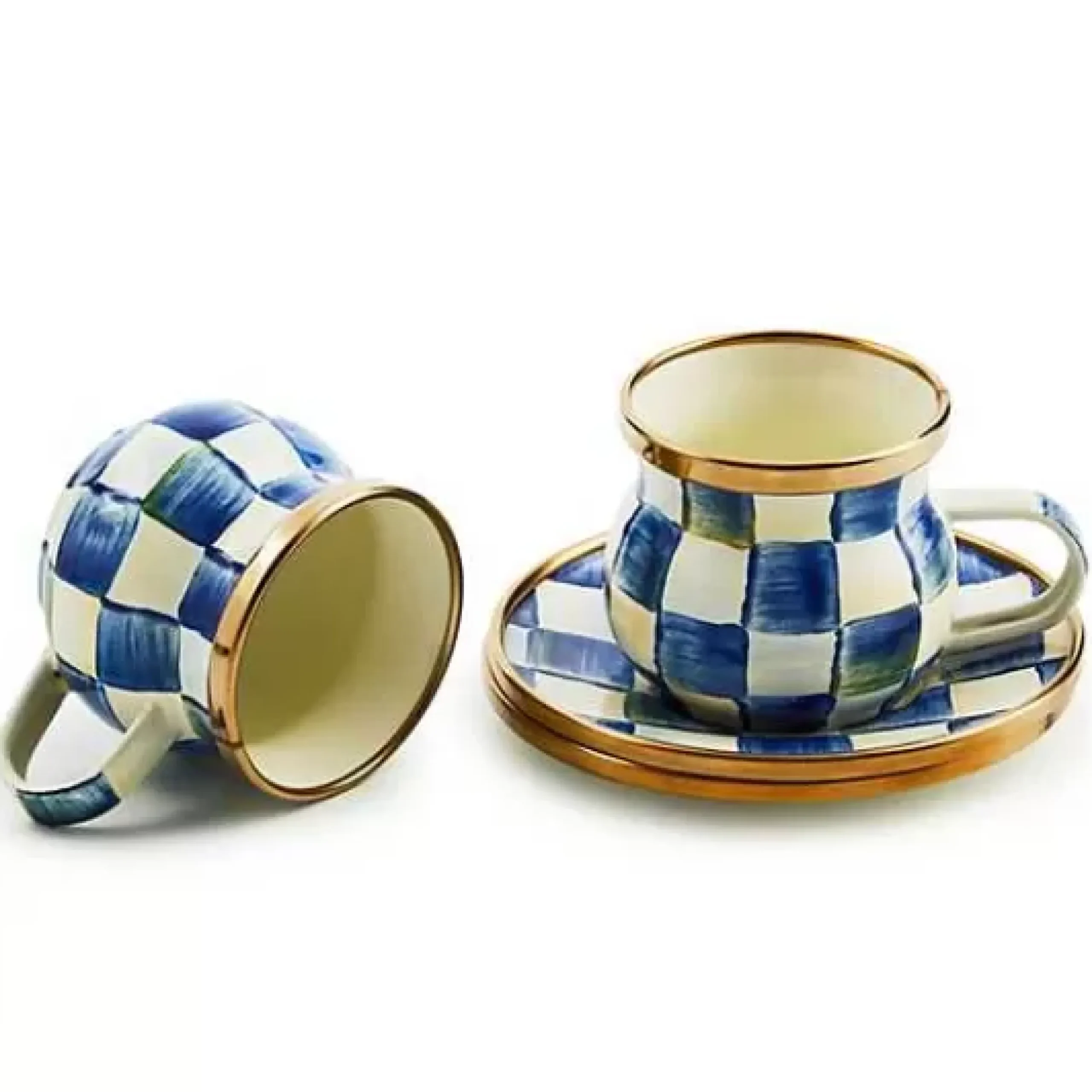 MacKenzie-Childs Royal Check Espresso Cup Saucer Set< The Coffee Shop|Drinkware