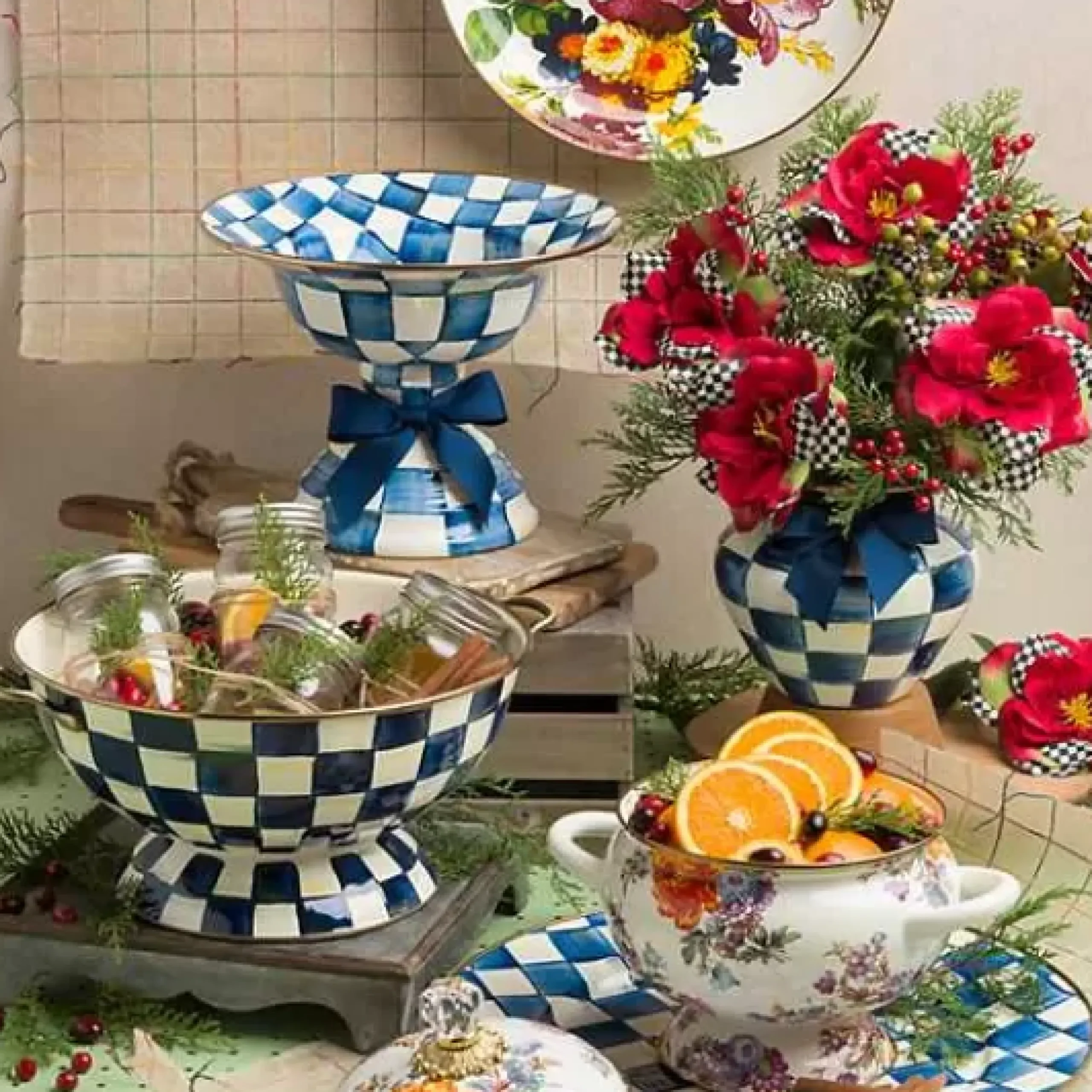 MacKenzie-Childs Royal Check Everything Bowl< Bar Entertaining|Serveware