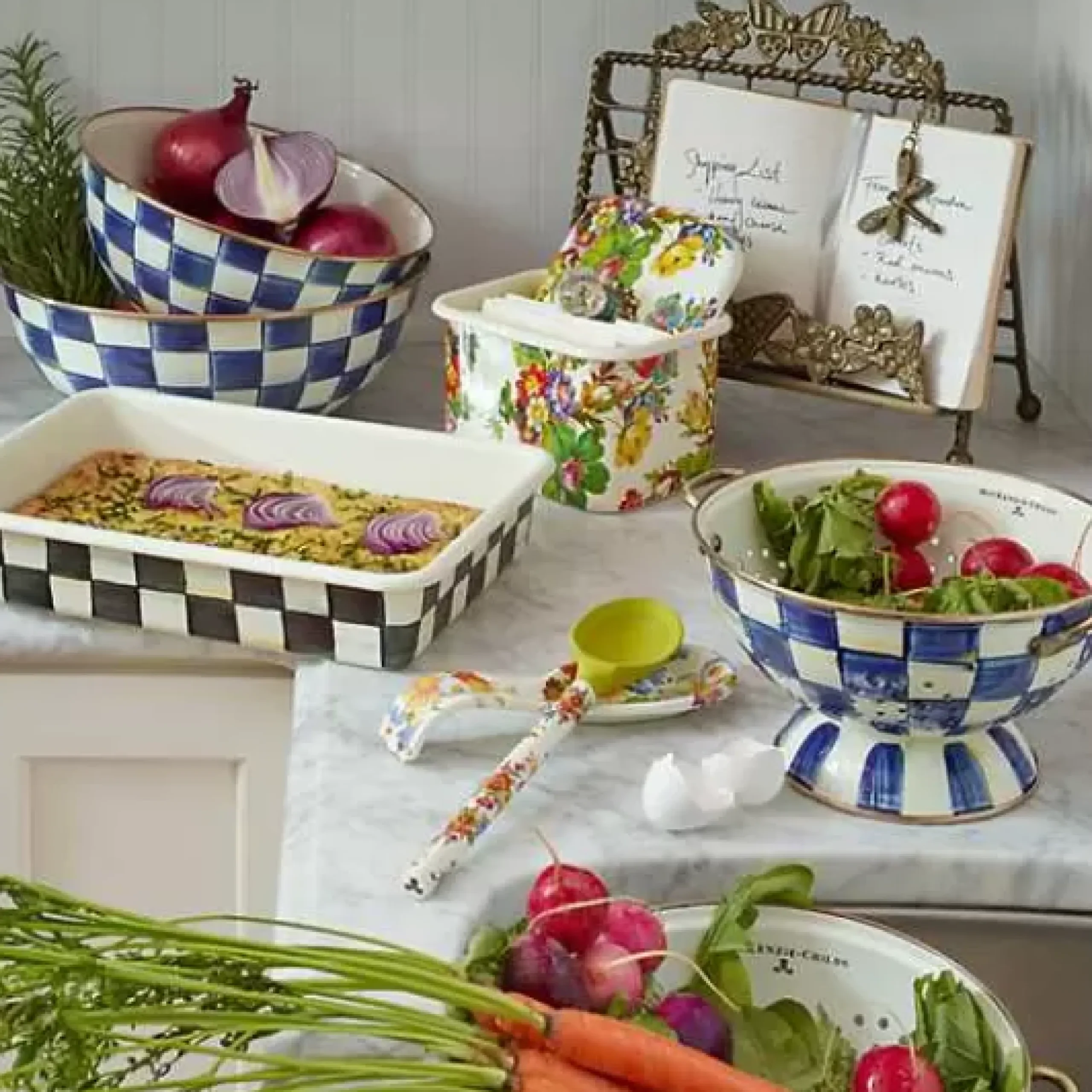 MacKenzie-Childs Royal Check Large Colander< Kitchen Utensils & Tools