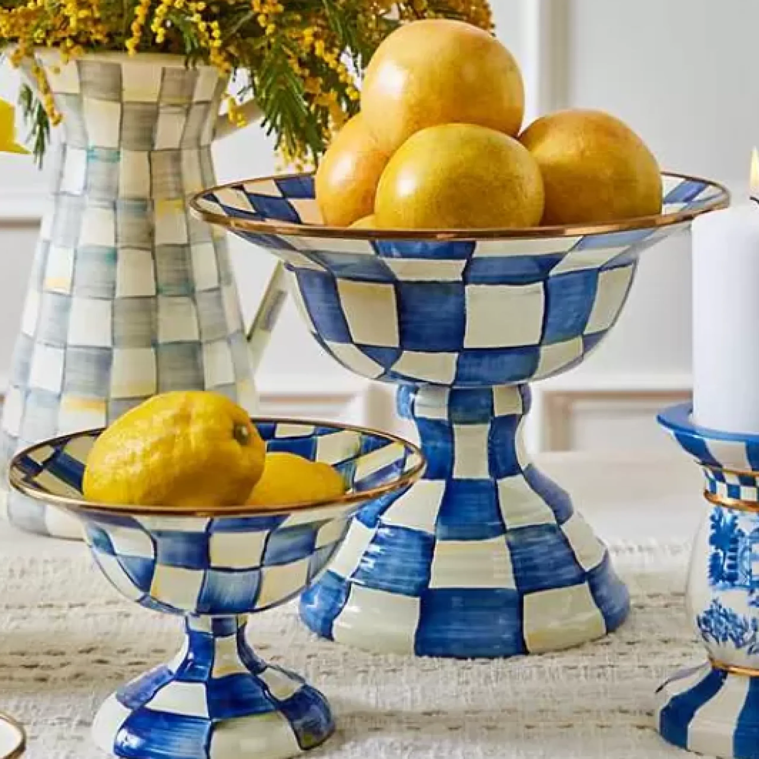 MacKenzie-Childs Royal Check Large Compote< Serveware