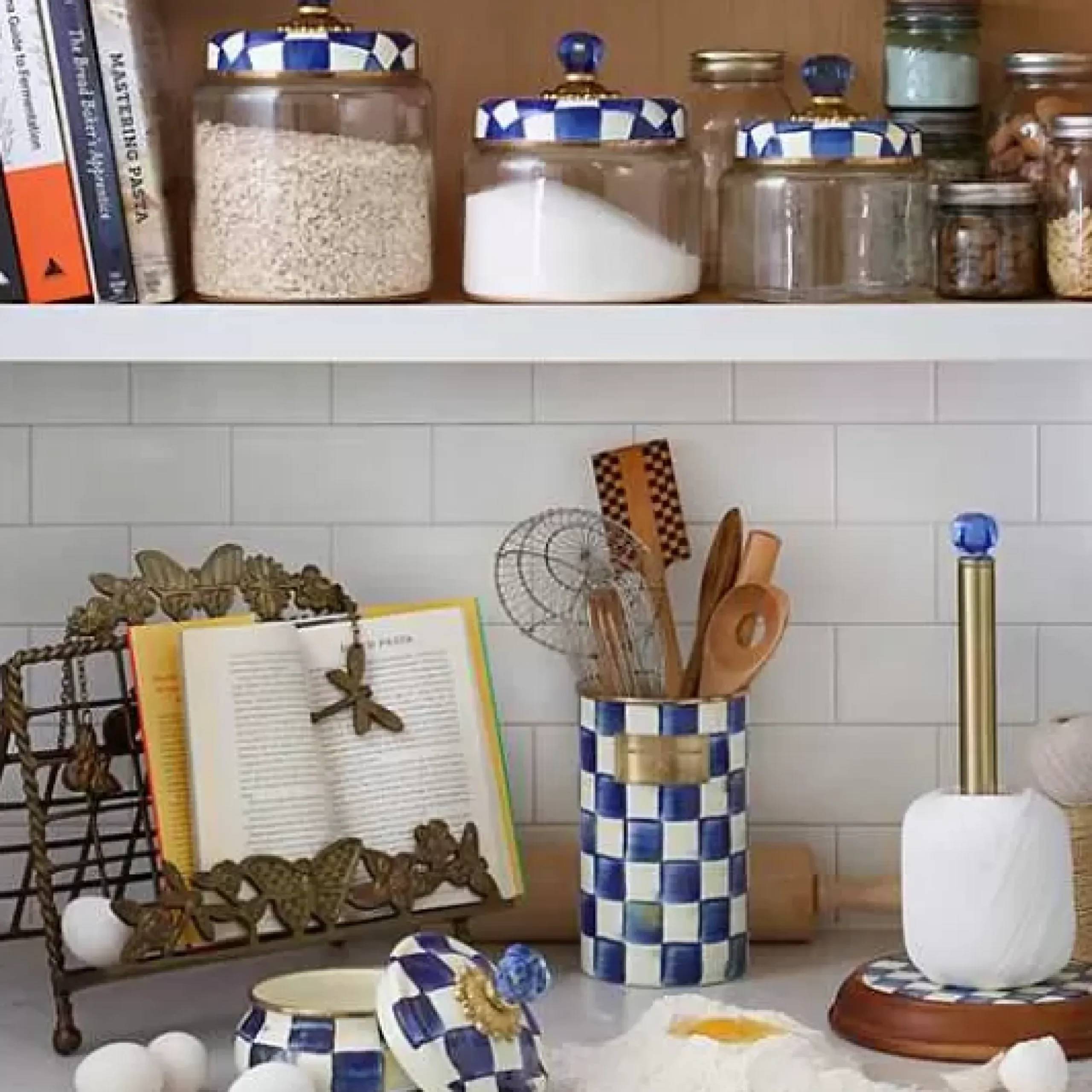 MacKenzie-Childs Royal Check Large Kitchen Canister< Room Accents|Kitchen Storage & Organization