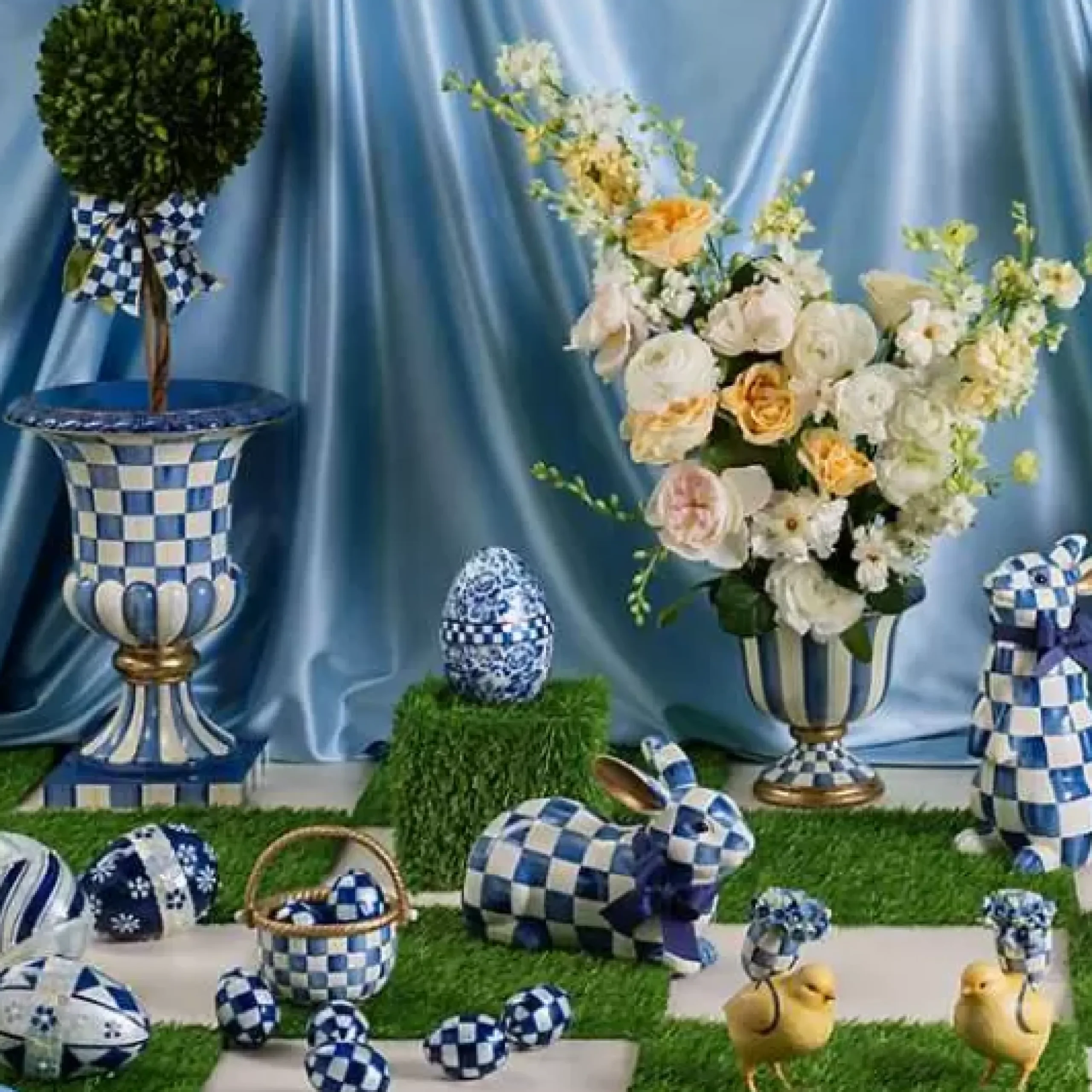 MacKenzie-Childs Royal Check Pedestal Tabletop Urn< Room Accents