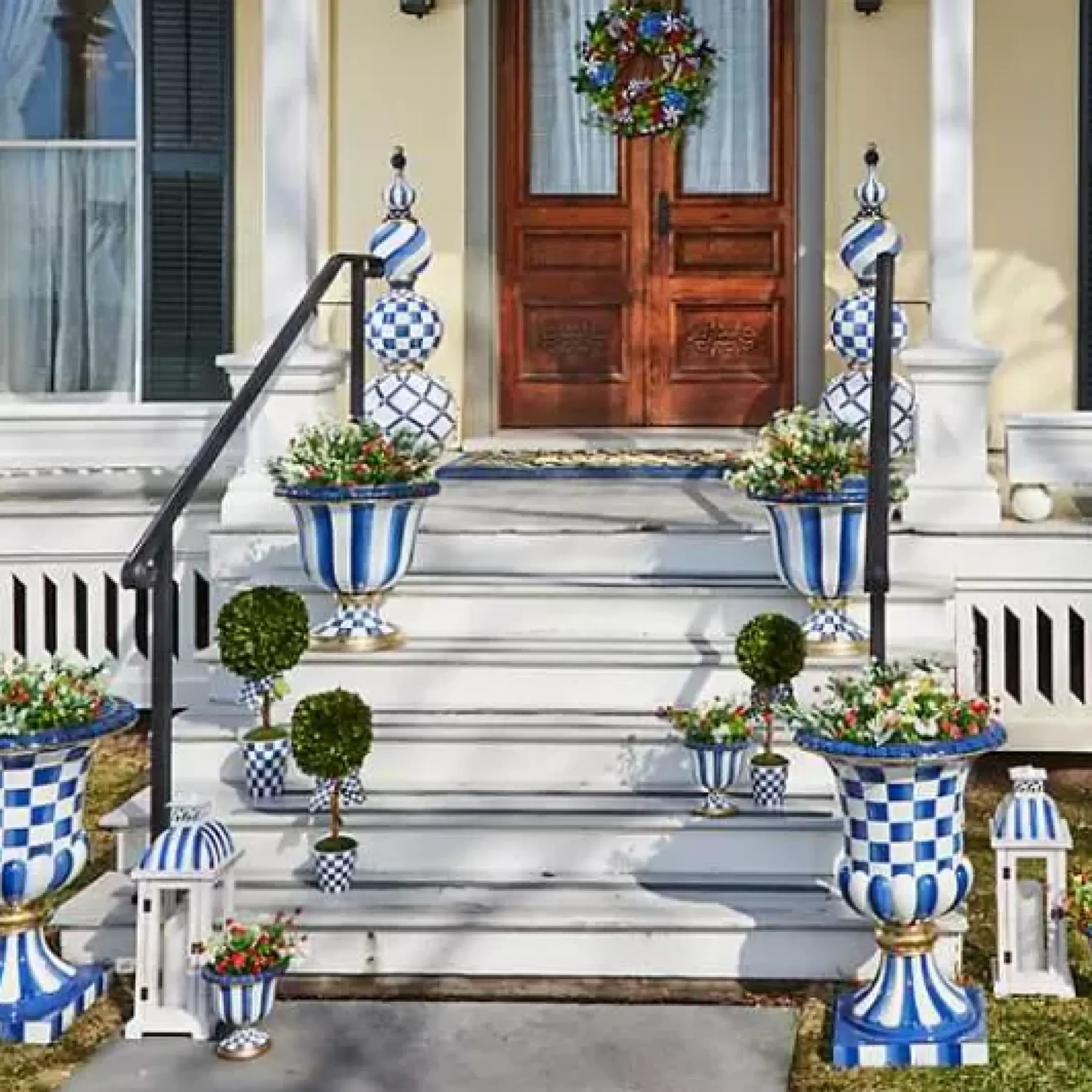 MacKenzie-Childs Royal Check Pedestal Urn< Spring|The Fall Shop