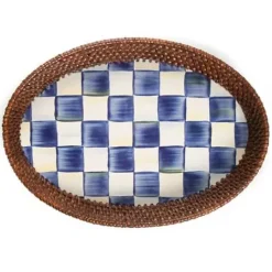 MacKenzie-Childs Royal Check Rattan Enamel Small Serving Tray< The Coffee Shop|Serveware