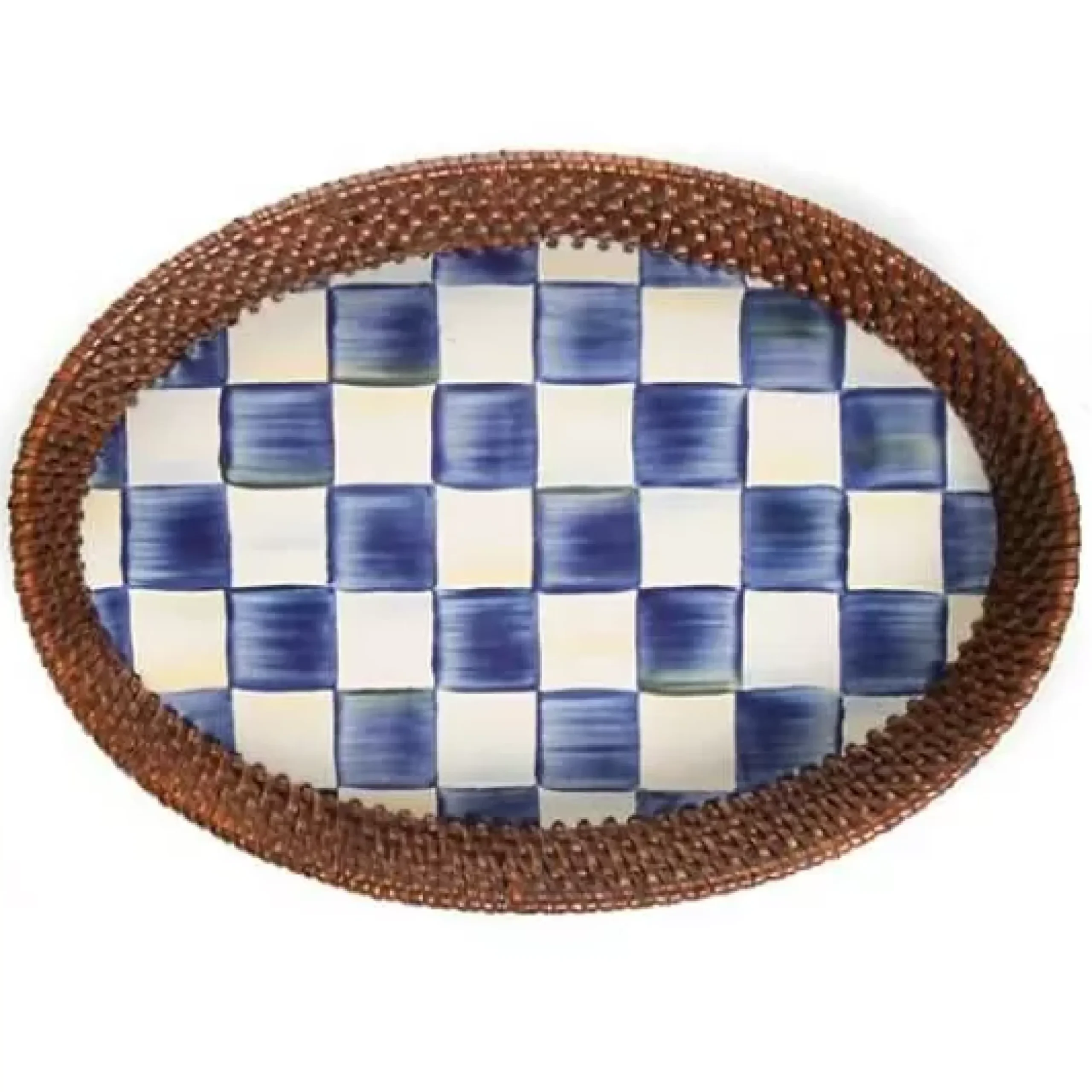 MacKenzie-Childs Royal Check Rattan Enamel Small Serving Tray< The Coffee Shop|Serveware