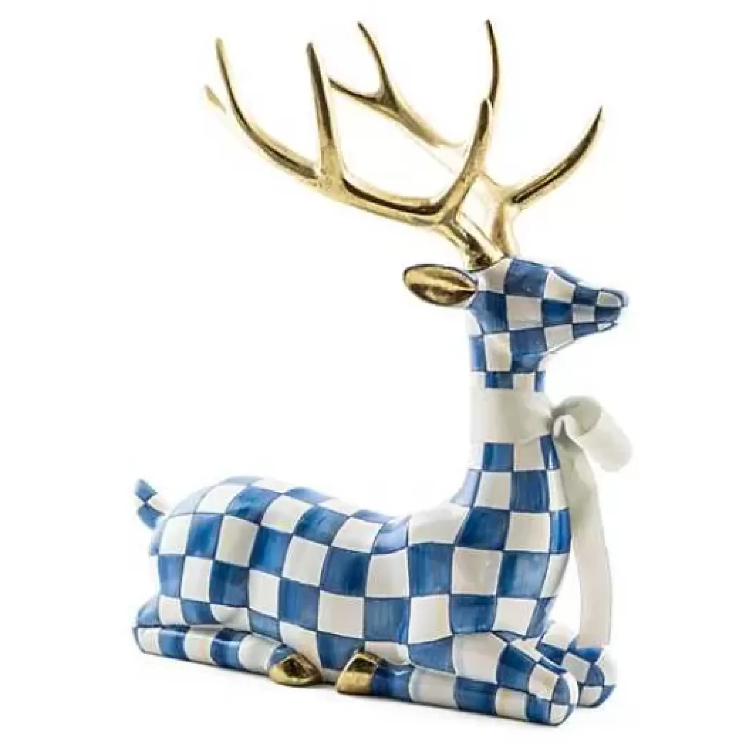 MacKenzie-Childs Royal Check Resting Deer< Holiday|Room Accents