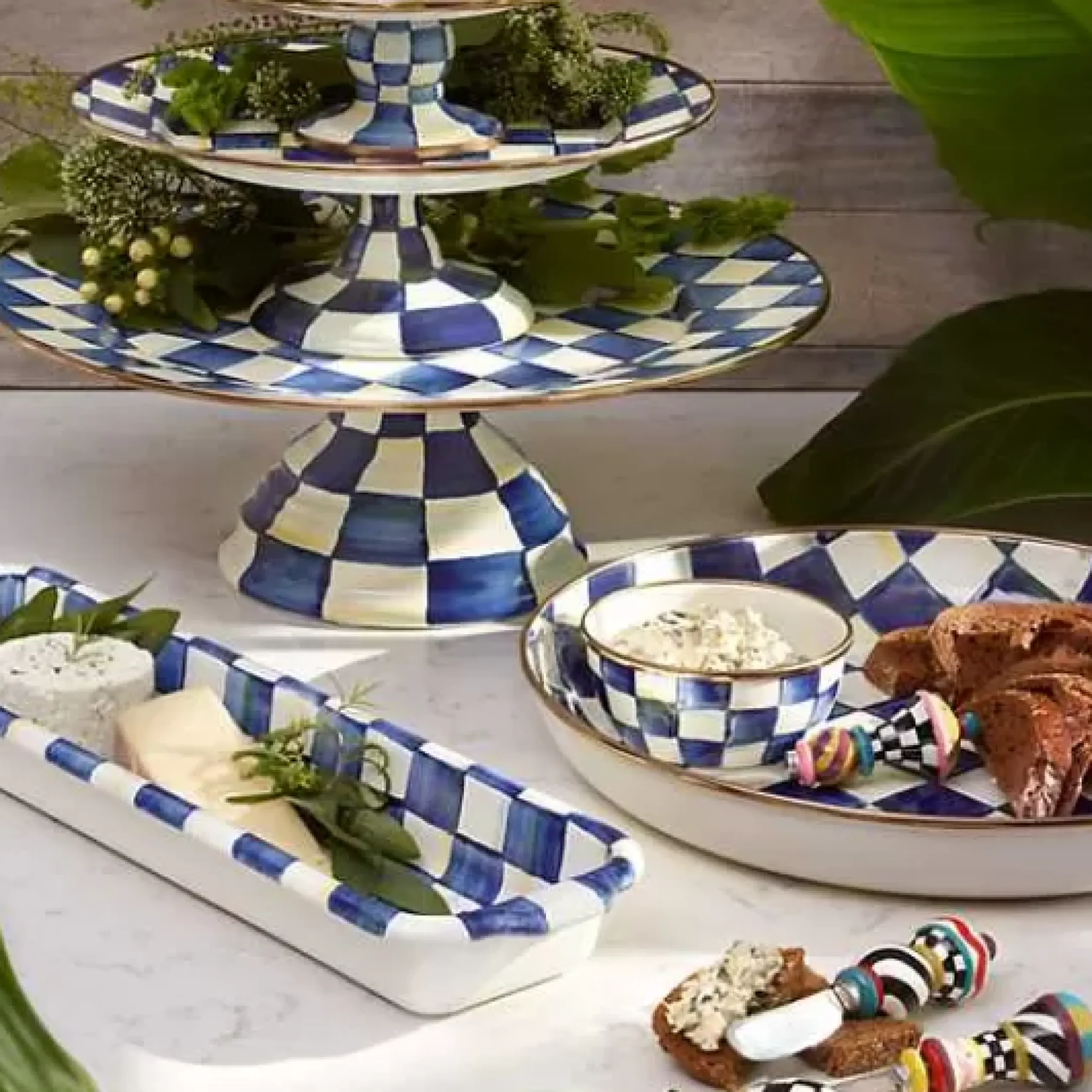 MacKenzie-Childs Royal Check Small Pedestal Platter< Serveware