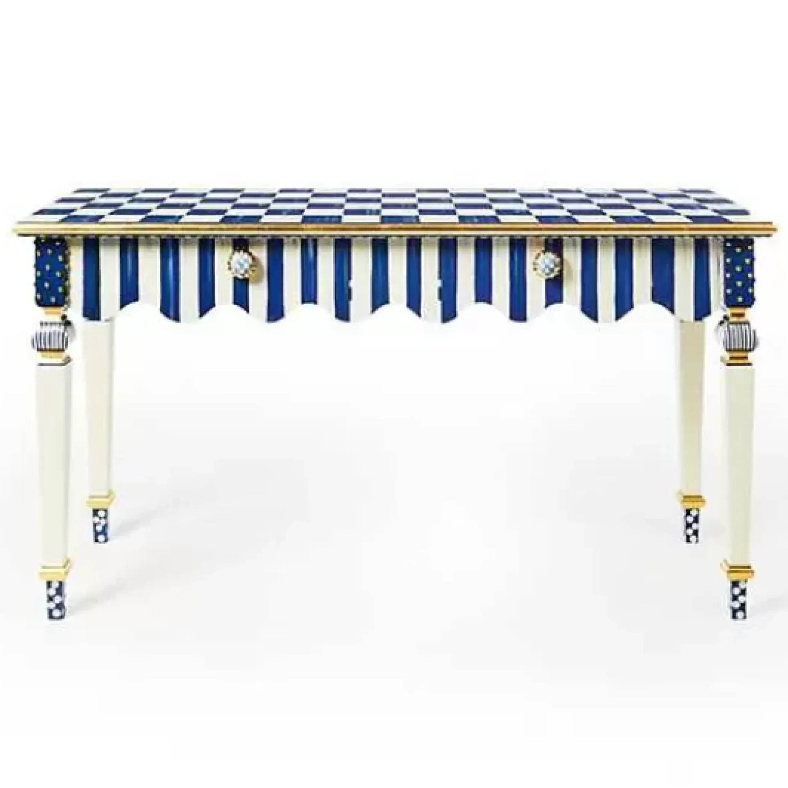 MacKenzie-Childs Royal Check Stripe Console Table< Storage Furniture|Living Room