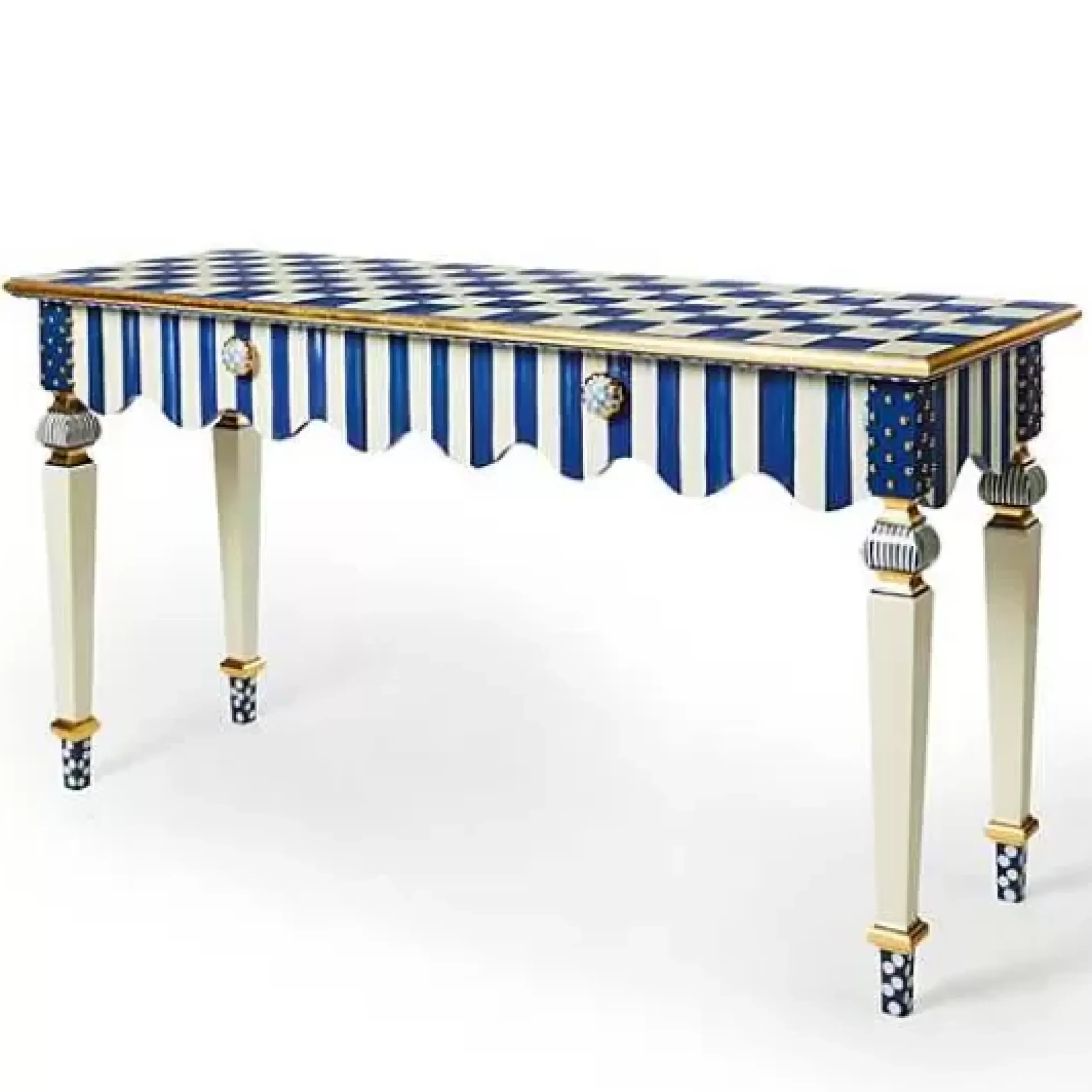 MacKenzie-Childs Royal Check Stripe Console Table< Storage Furniture|Living Room