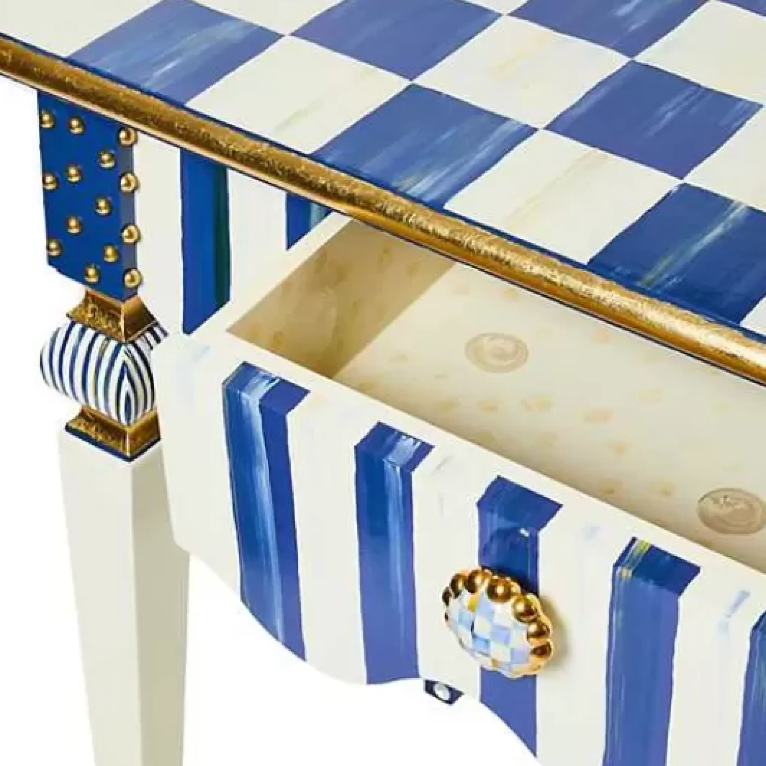 MacKenzie-Childs Royal Check Stripe Console Table< Storage Furniture|Living Room