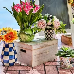MacKenzie-Childs Royal Check Tall Vase  Bouquet Set< Spring|Greenery & Florals