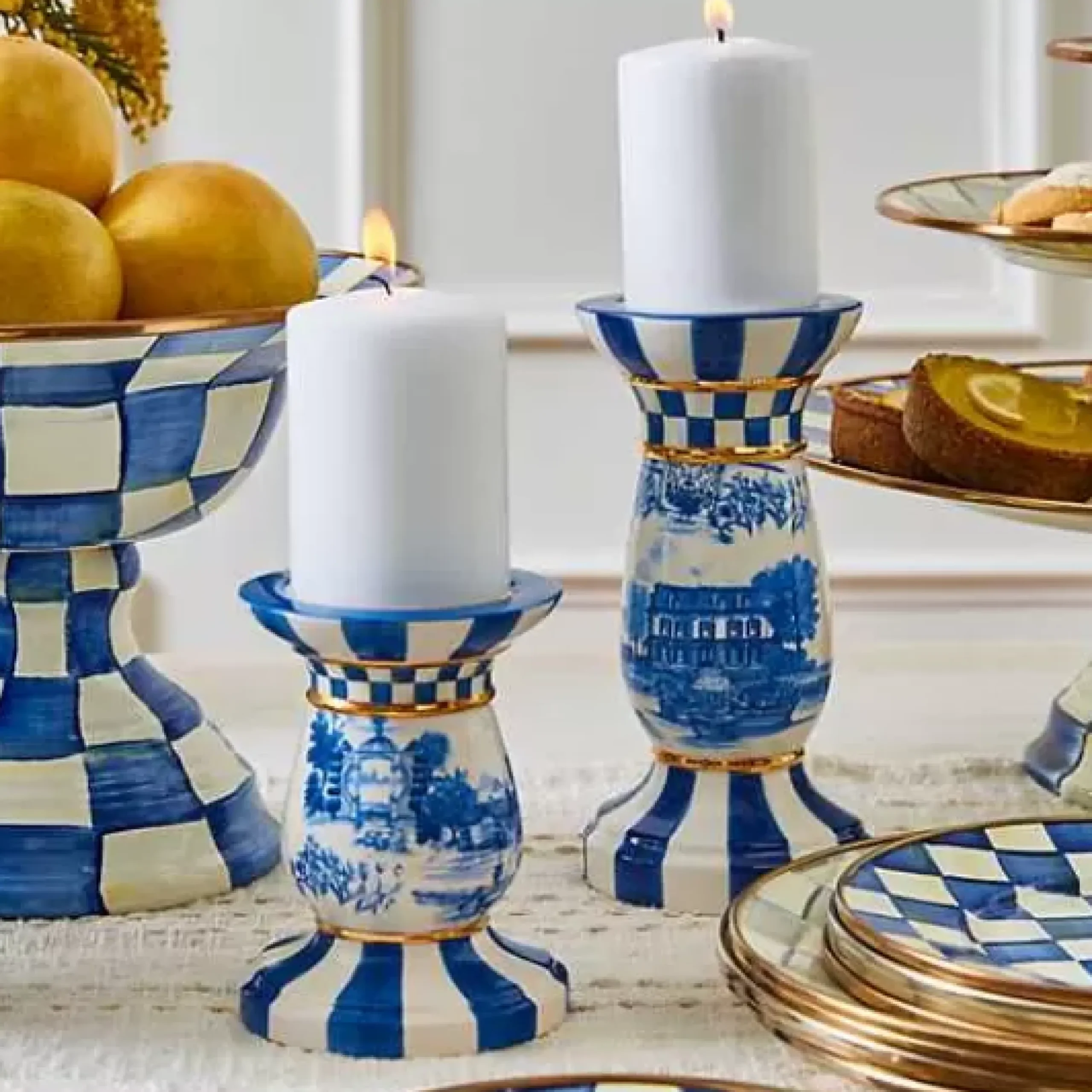 MacKenzie-Childs Royal Toile Tall Pillar Candle Holder< Room Accents|Table Accessories