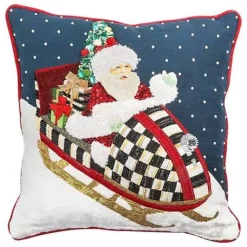 MacKenzie-Childs Santa Snowmobile Throw Pillow< Holiday|Pillows, Throws, & Cushions