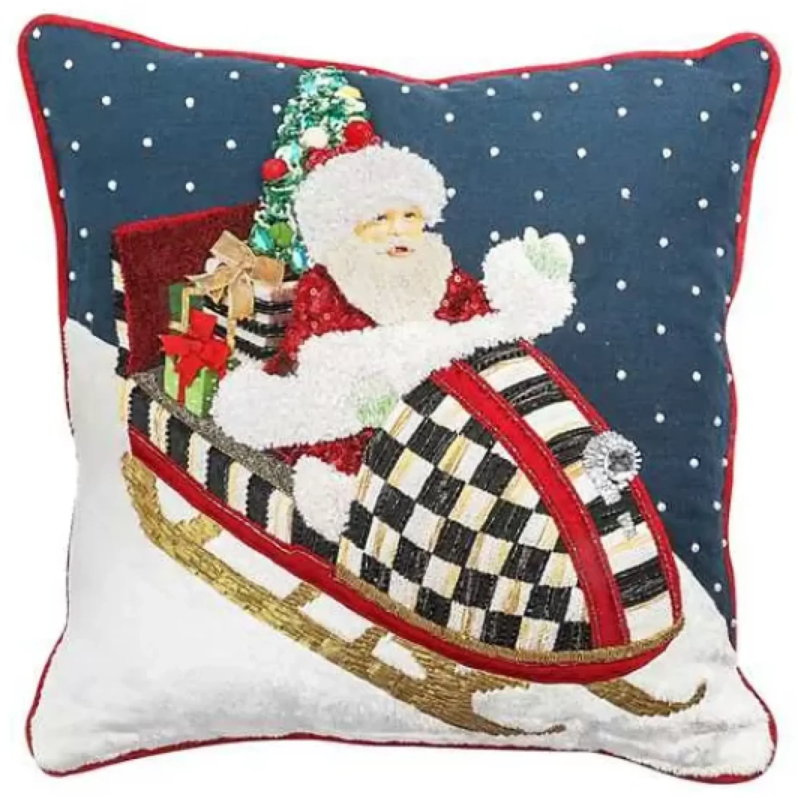 MacKenzie-Childs Santa Snowmobile Throw Pillow< Holiday|Pillows, Throws, & Cushions
