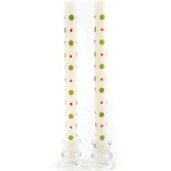 MacKenzie-Childs Small Large Dots Dinner Candles - Red Green - Set of 2< Holiday|Candles & Fragrances