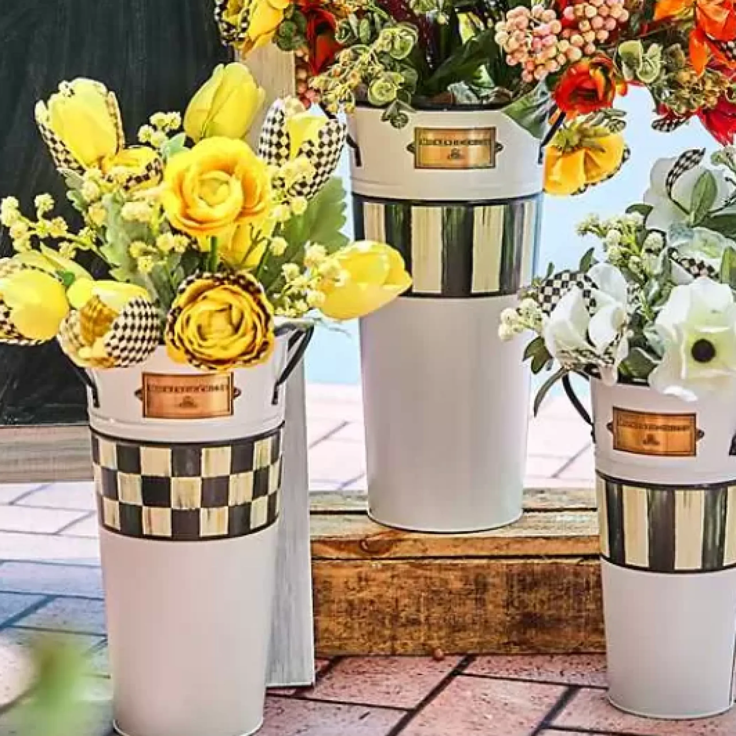 MacKenzie-Childs Spectator Galvanized Flower Buckets, Set of 3< Spring|Outdoor