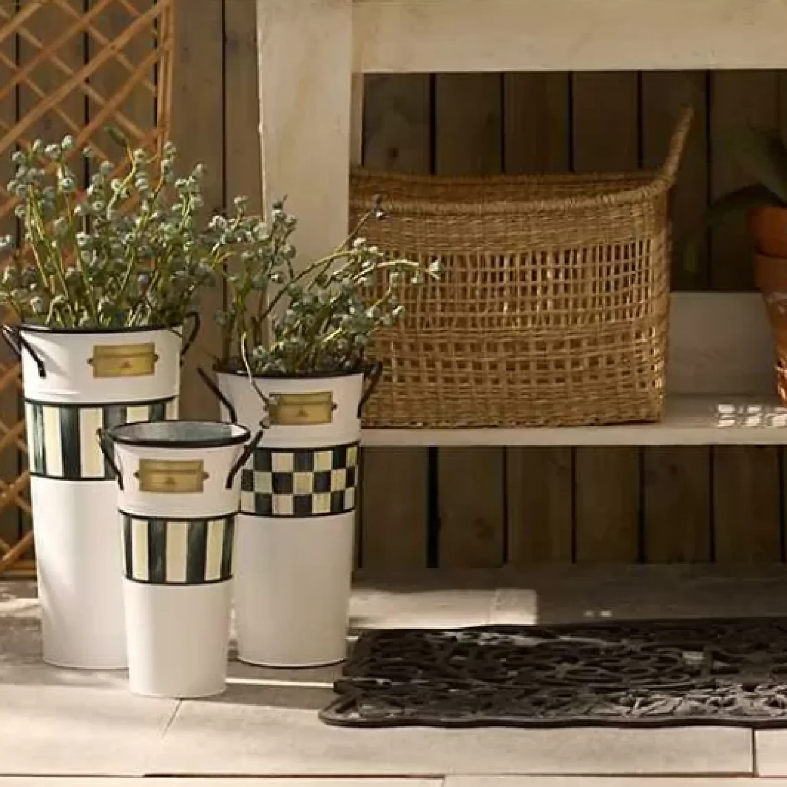 MacKenzie-Childs Spectator Galvanized Flower Buckets, Set of 3< Spring|Outdoor