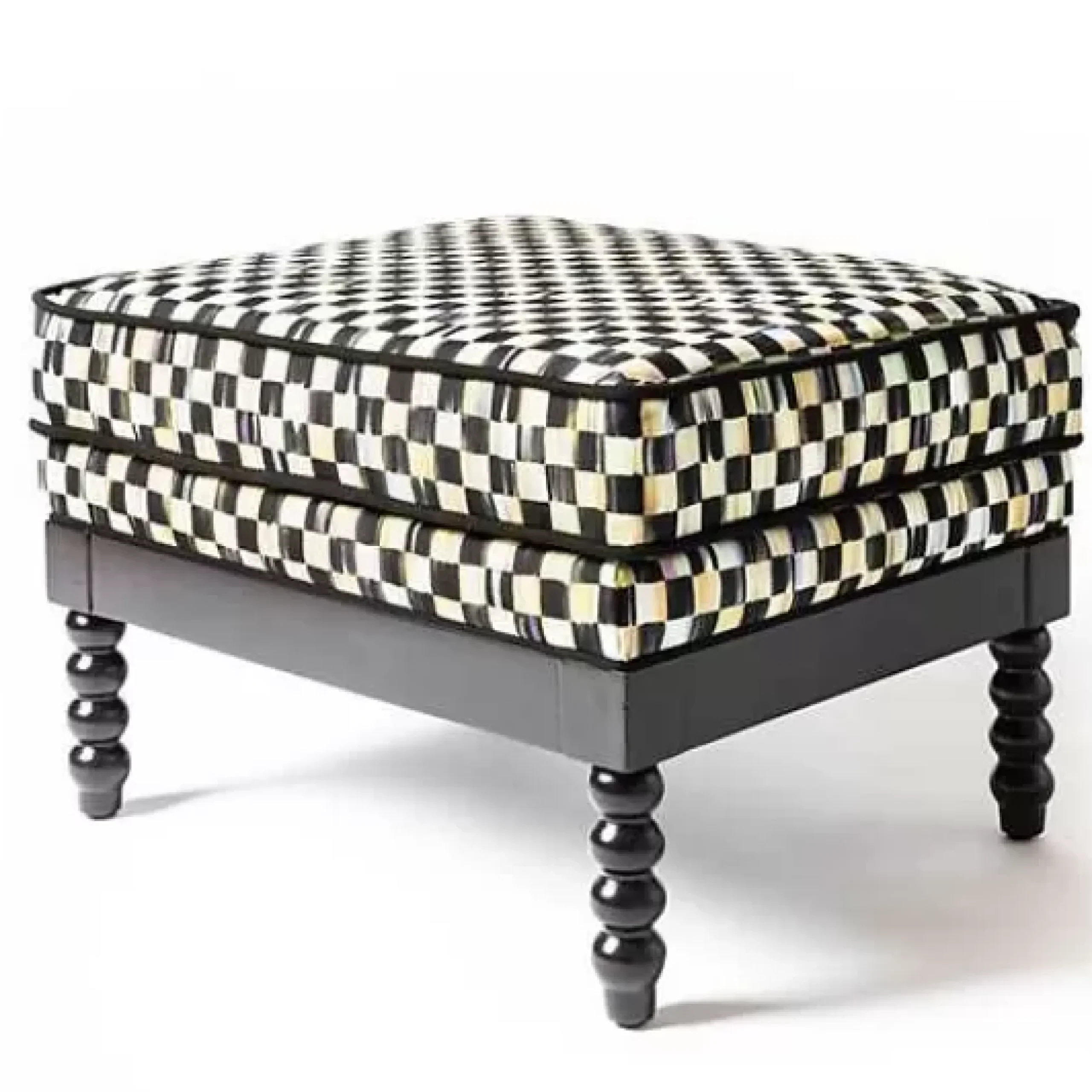 MacKenzie-Childs Spindle Check Outdoor Ottoman< Outdoor|Spring