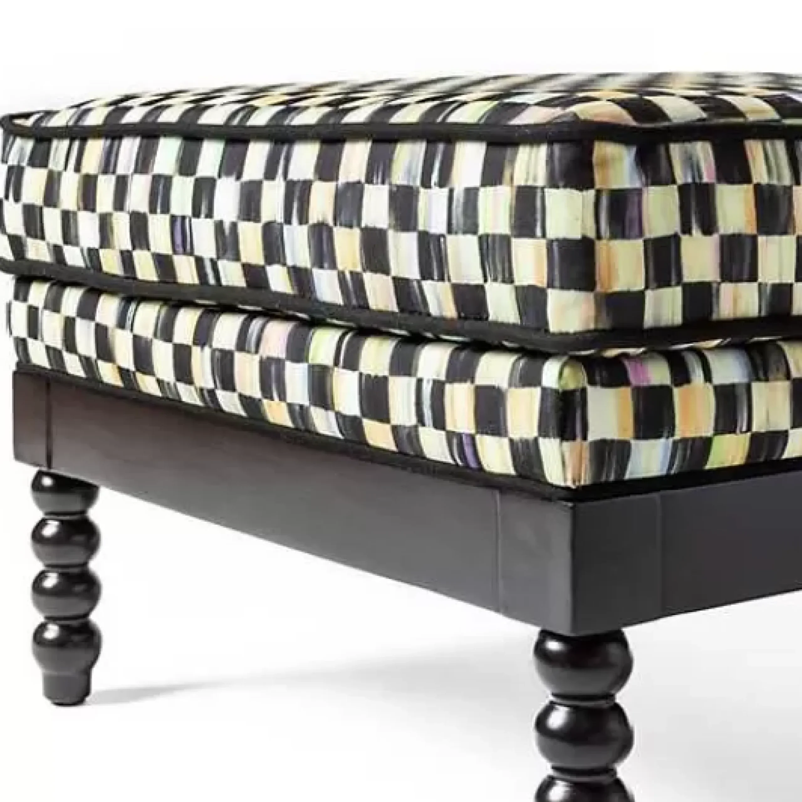 MacKenzie-Childs Spindle Check Outdoor Ottoman< Outdoor|Spring